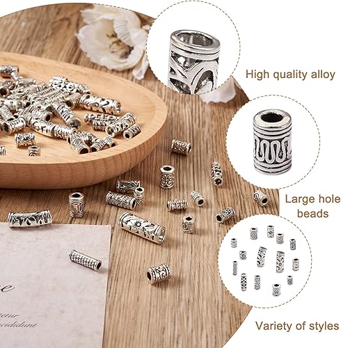 Miniatura 2 de KISSITTY 280 unidscaja de estilo tibetano columna espaciador cuentas de tubo de metal plateado antiguo cuentas sueltas 14 estilos para bricolaje