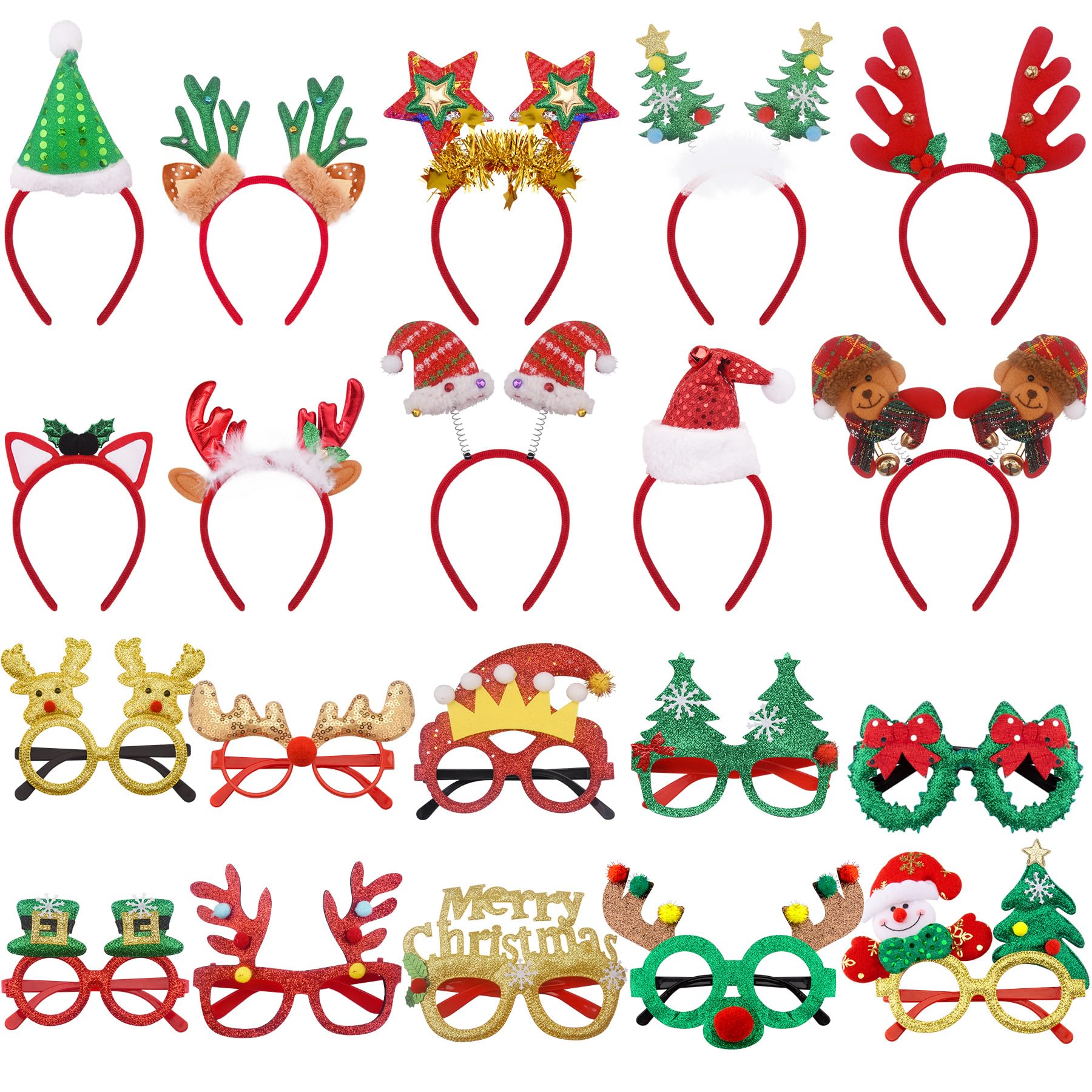 100 Stück Weihnachts-Stirnbänder & Brillenrahmen – Bunte Party-Deko Für Weihnachtsfeiern, Kostümzubehör, Aus Filz & Kunststoff