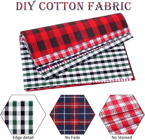 Miniatura 3 de Paquete de abalorios de Navidad con estampado a cuadros de Navidad, paquete de paños de retazos a cuadros, tela de costura a cuadros, tela de