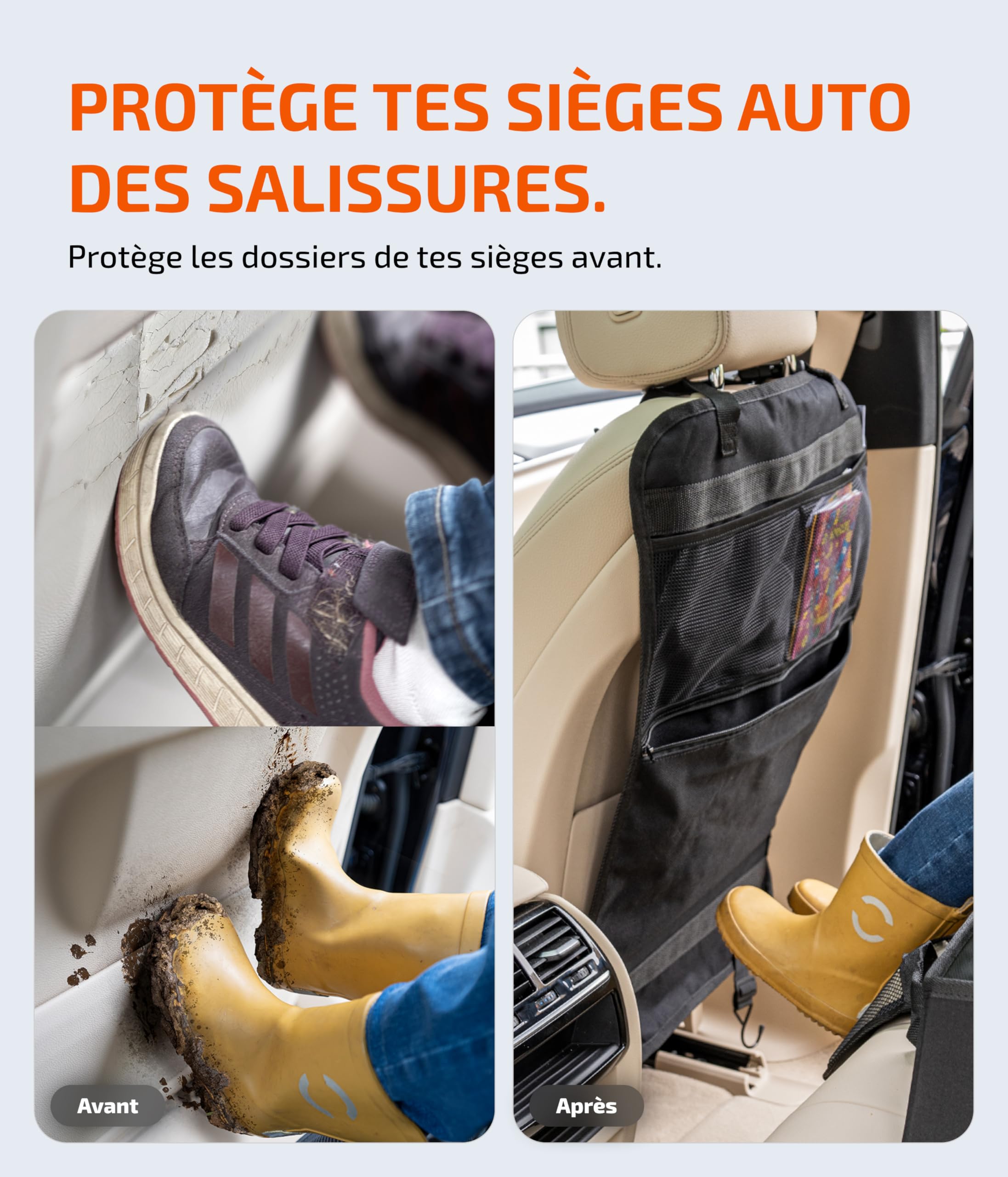 LIONSTRONG Organisateur de voiture - protecteurs de siège de voiture - kick mats - pour siège auto avec grande poche - 2 pièces