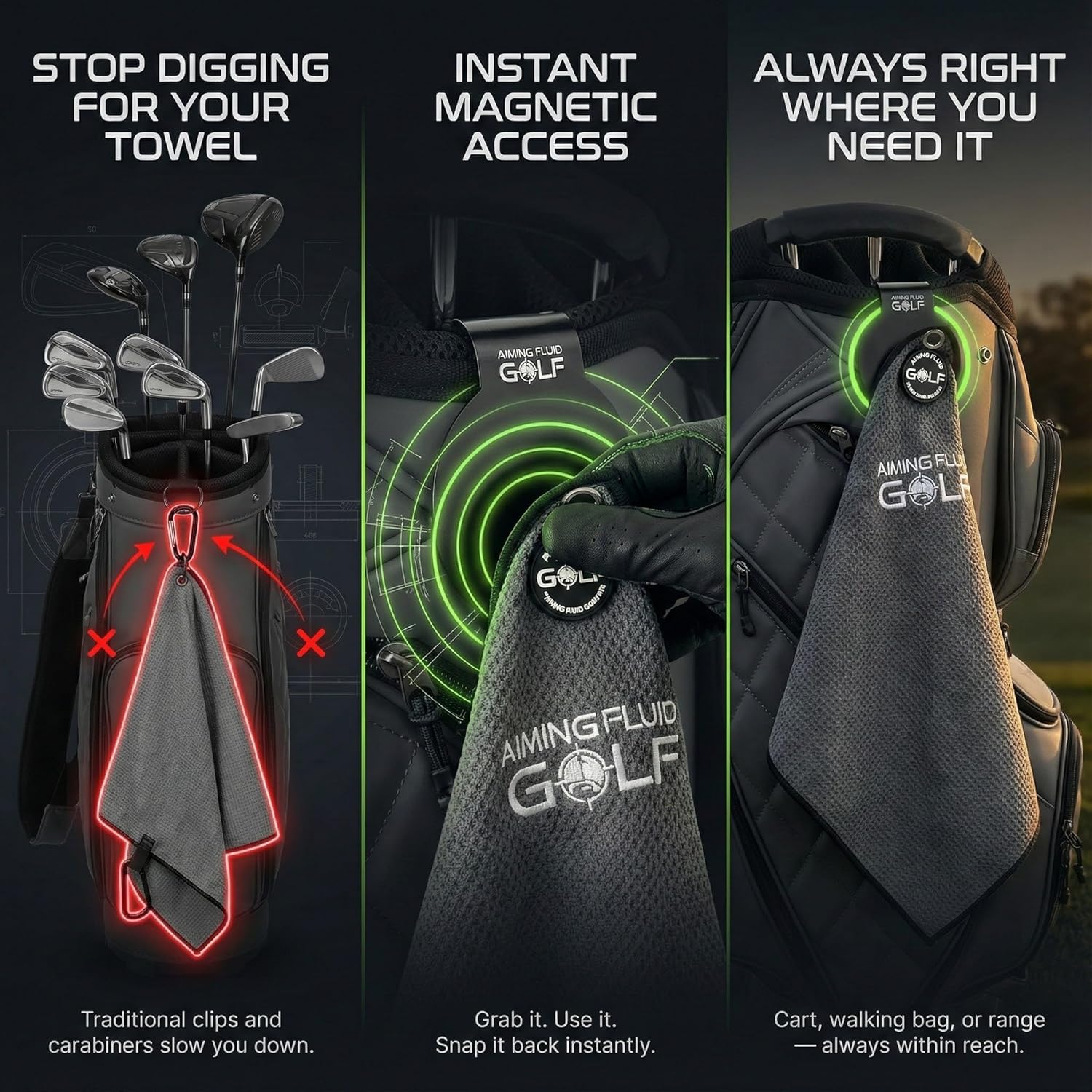 Magnetic Golf Towel & Landing Pad Bundle – Premium Microfiber Waffle Weave | Light-Duty Magnet | 3-Stage Cleaning System Universal Magnetic Docking Pad | 16"×24" Towel – Grey (Black) - Image 6