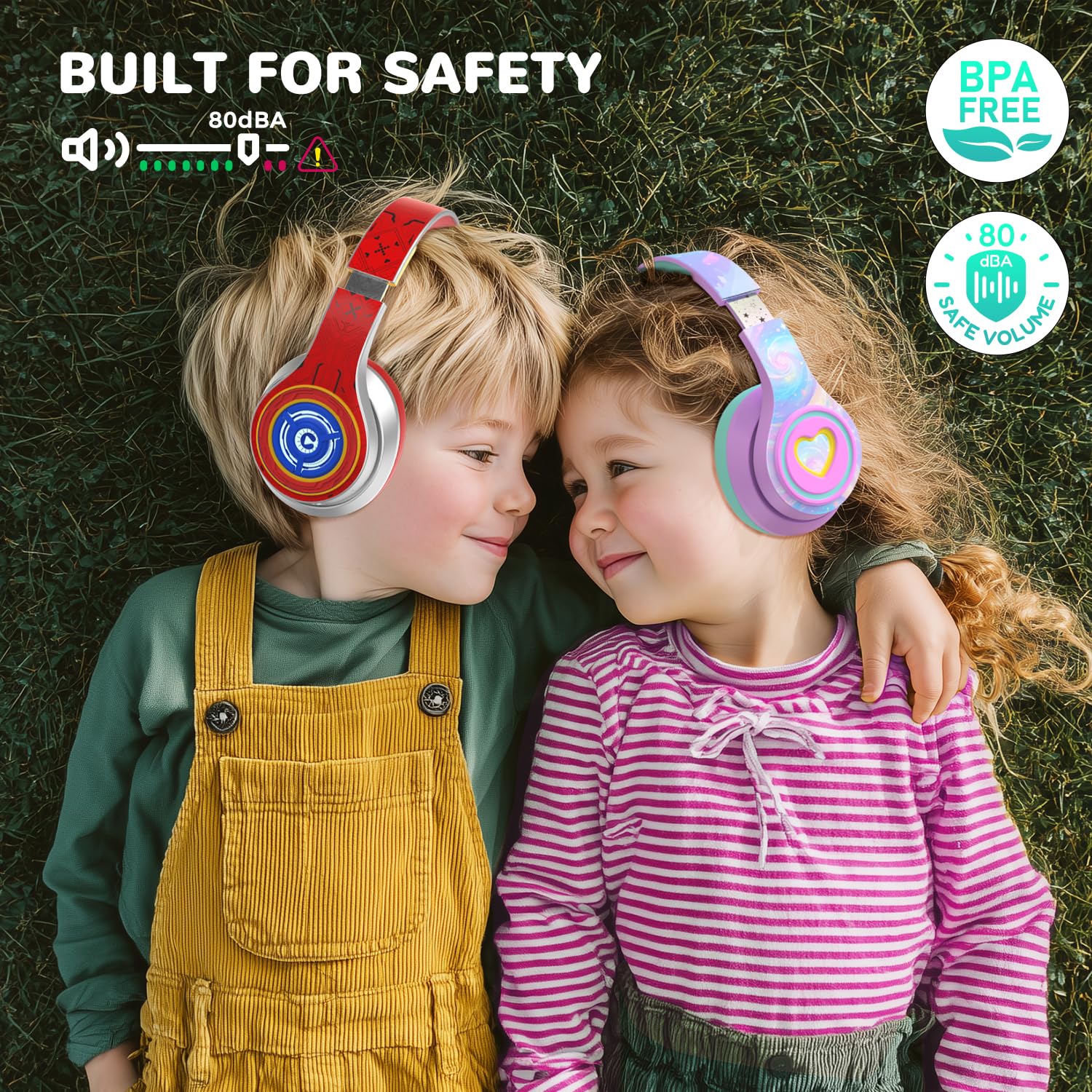 iClever Noise Cancelling Bluetooth Kopfhörer Kinder, LED-Beleuchtung, Bluetooth 6.0, Type-C-Schnellaufladung, 80dBA Sichere Lautstärke, 47 Stunden Spielzeit, Kopfhörer Kinder für Reisen iPad Tablet