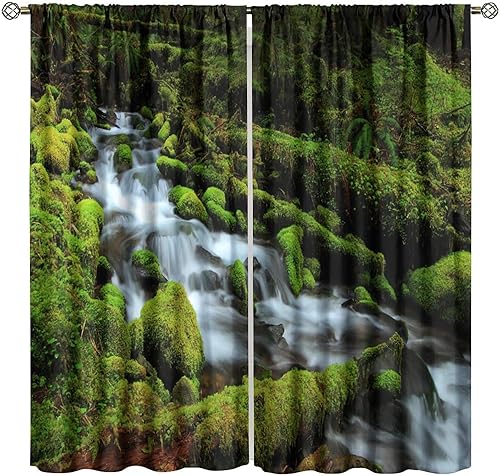 Miniatura 17 de Cortinas de cascada, patrón de paisaje con tema de naturaleza primaveral en bosque, cortinas térmicas opacas para dormitorio y sala de estar, juego