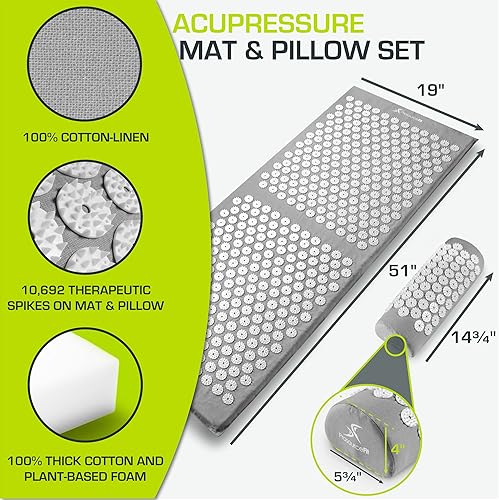 Vista 20 de ProsourceFit Acupressure Mat and Pillow Set for Back/Neck Pain Relief and Muscle Relaxation Grande - Negro/Blanco