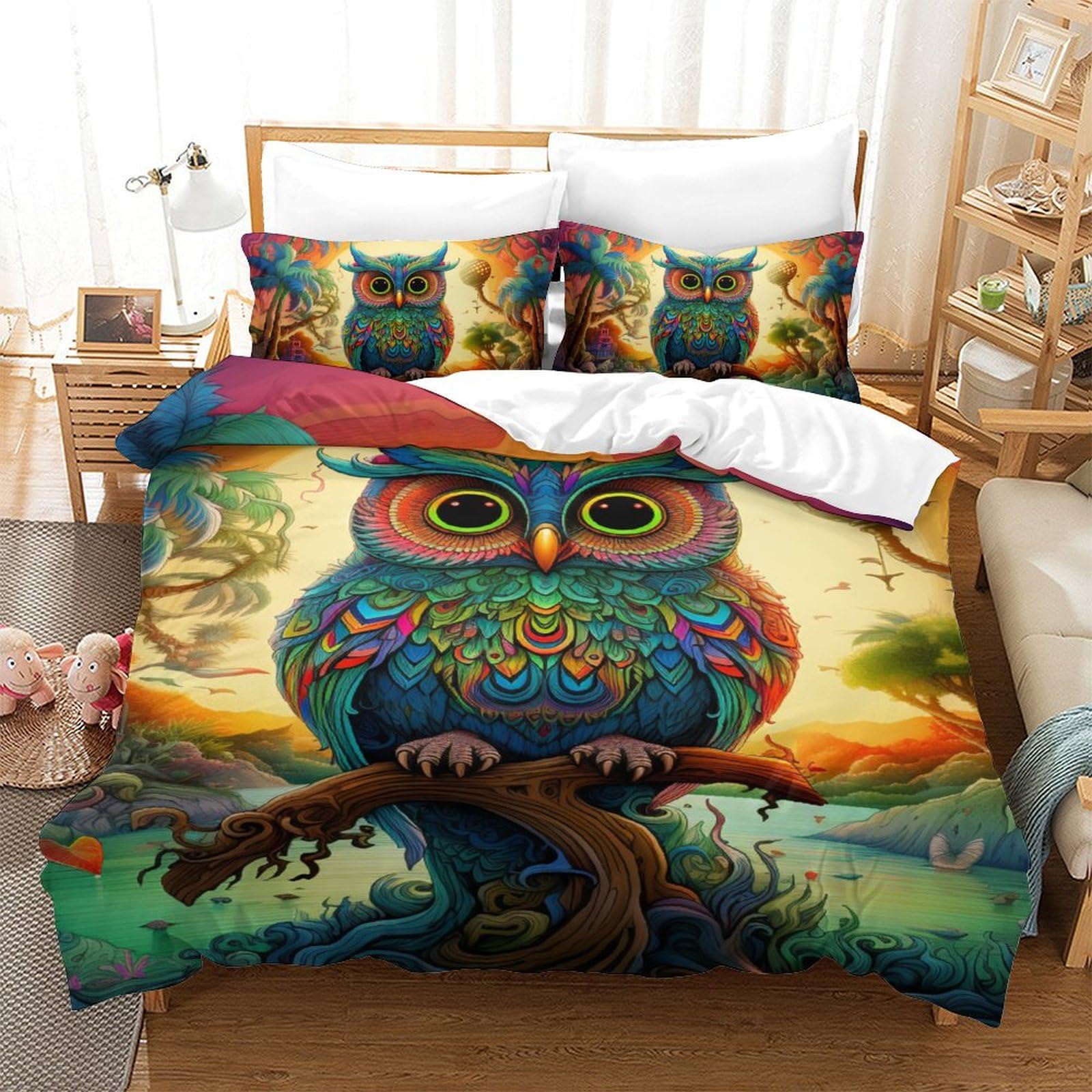 Parure de lit chouette 3D en microfibres 140x200 pour chambre enfant