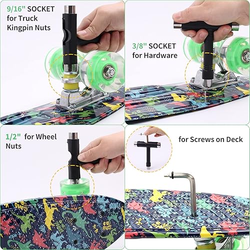 Miniatura 27 de Patinetas, 22" Patineta Completa, Mini Cruiser Skateboard para Niños Niñas Adolescentes Principiantes con Coloridas Ruedas Intermitentes Herramienta