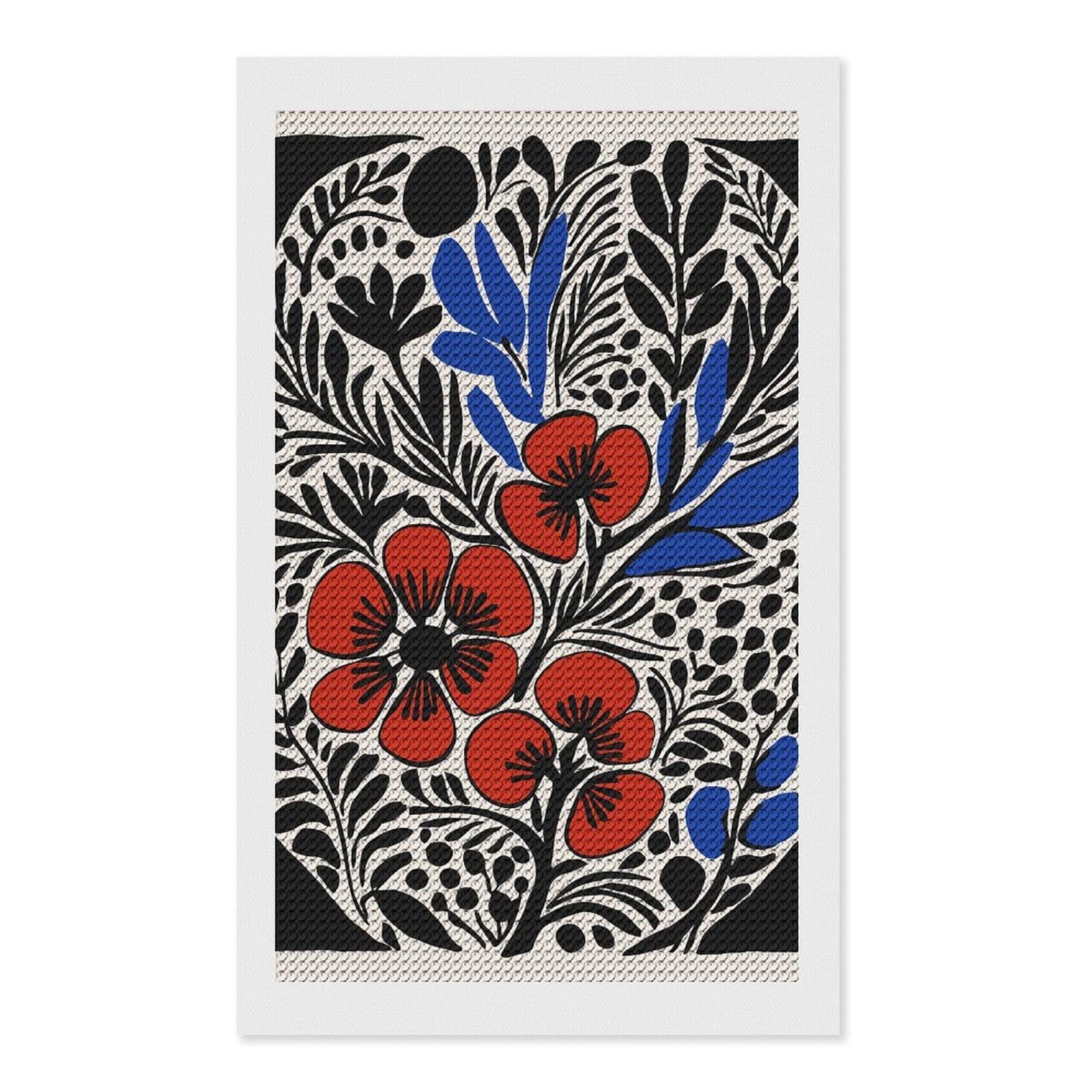 Junmoney Floral Illustration Diamond Painting Canvas Set 12"x20", Full Kit Included, Calming Craft to Unwind, Farmhouse Decor, Christmas Gift