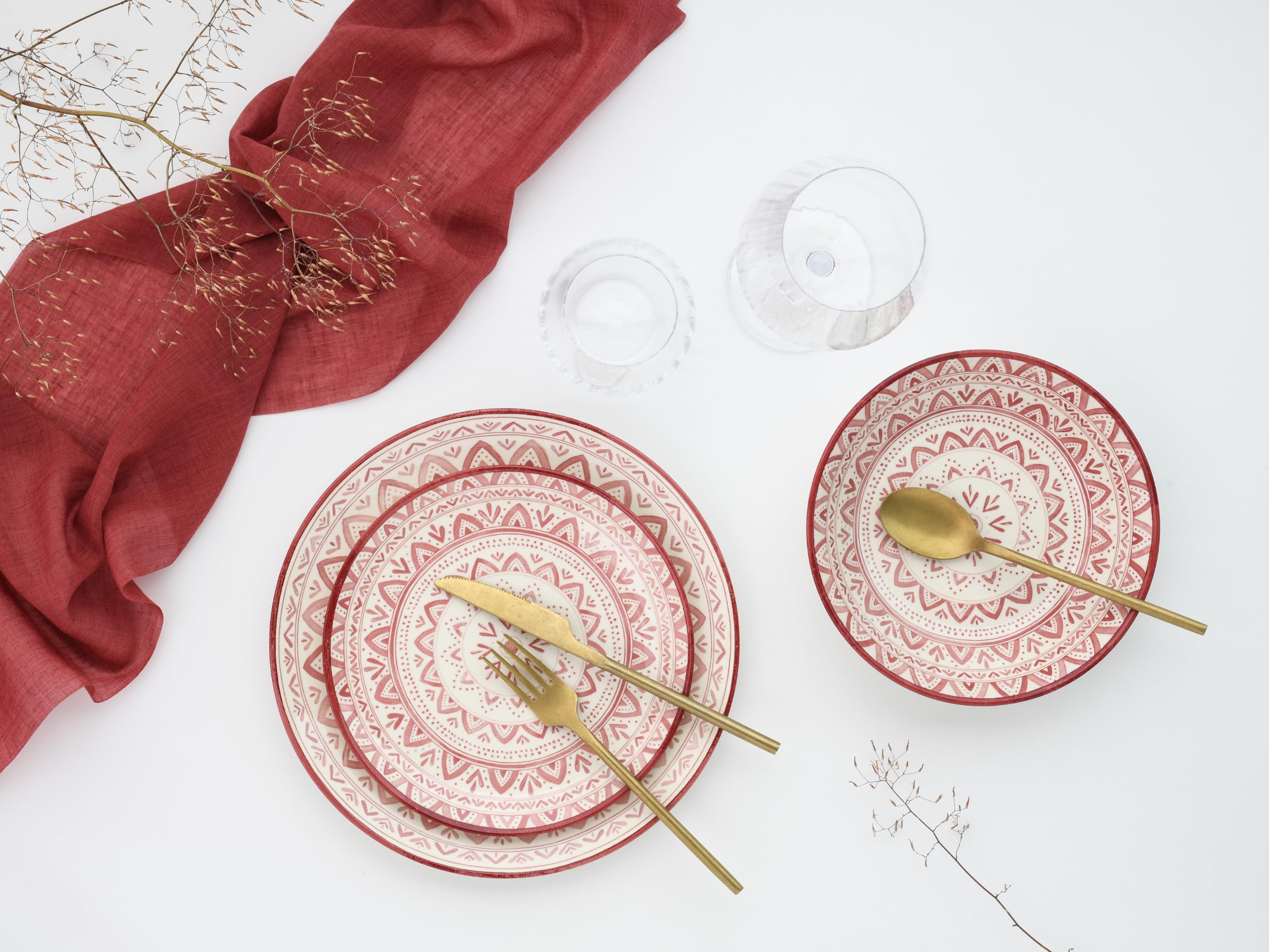 CreaTable, Mexico Rot, 18-teiliges Geschirrset, Teller Set aus Steingut