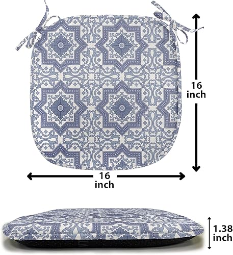 Miniatura 7 de Lunarable Orient - Juego de 6 cojines de asiento para silla, diseño de estrellas marroquíes, espirales y curvas abstractas, ilustración oriental