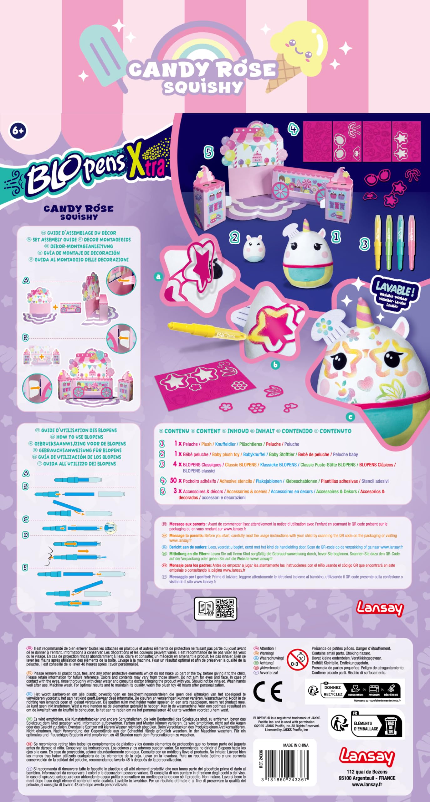 Lansay | BLOPENS X-TRA – Candy Rose Squishy | Kit Créatif avec Feutres Souffleurs et Squishy à Personnaliser | Couleurs Vives et Pochoirs | Activité Manuelle dès 5 Ans | Facile et Réutilisable