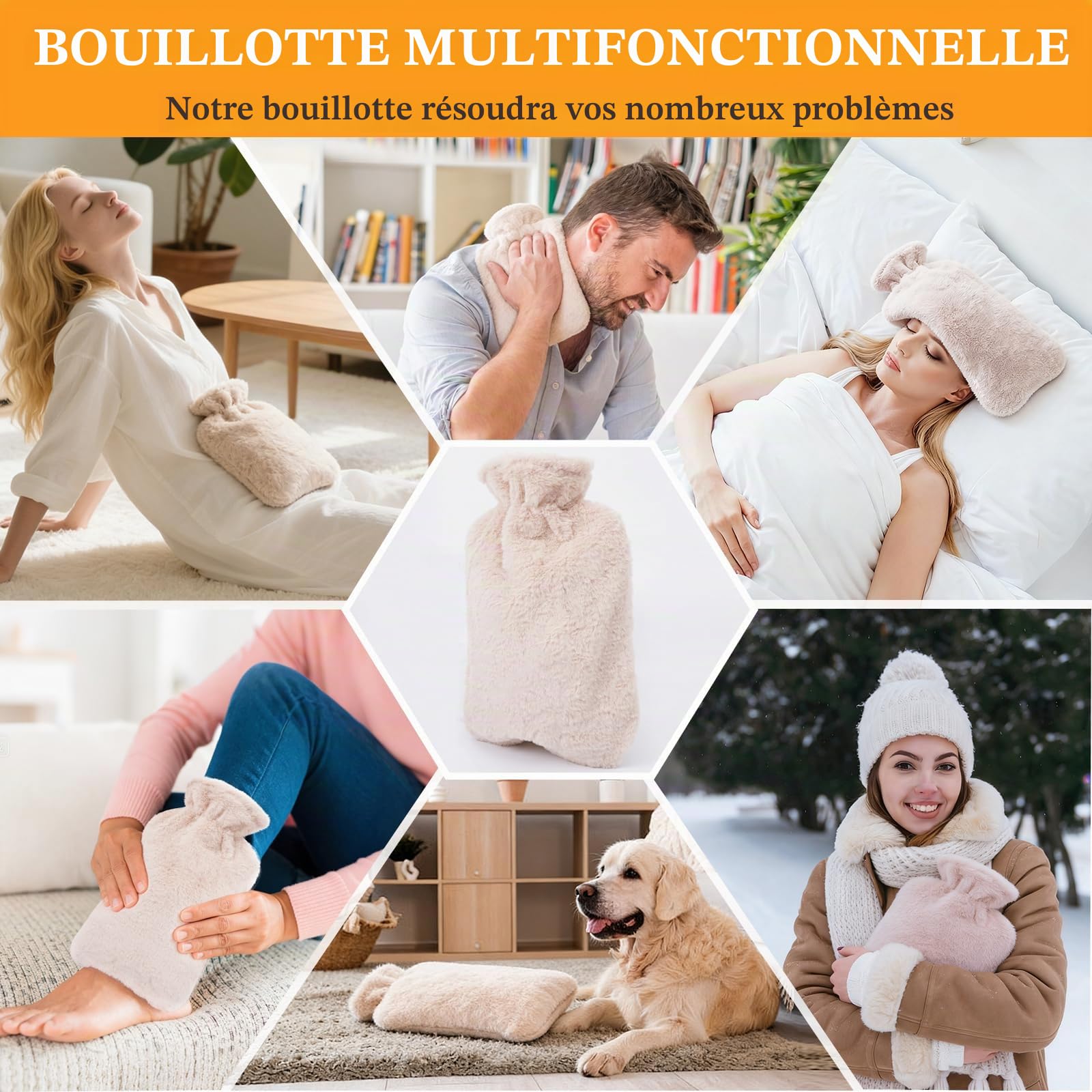 Bouillotte Eau Chaude avec Housse en Peluche,2L Bouillotte Enfant et Adulte,Bouillottes Peluche Douce Antifuite Bouillote Chaude Chauffe Main/Ventre/Cou,Idéal pour Hivers Fournir Chaleur