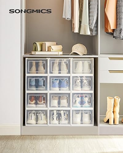 Miniatura 2 de SONGMICS Cajas de zapatos, paquete de 12 organizadores de almacenamiento de zapatos, cajas apilables de plástico transparente para armario, tenis