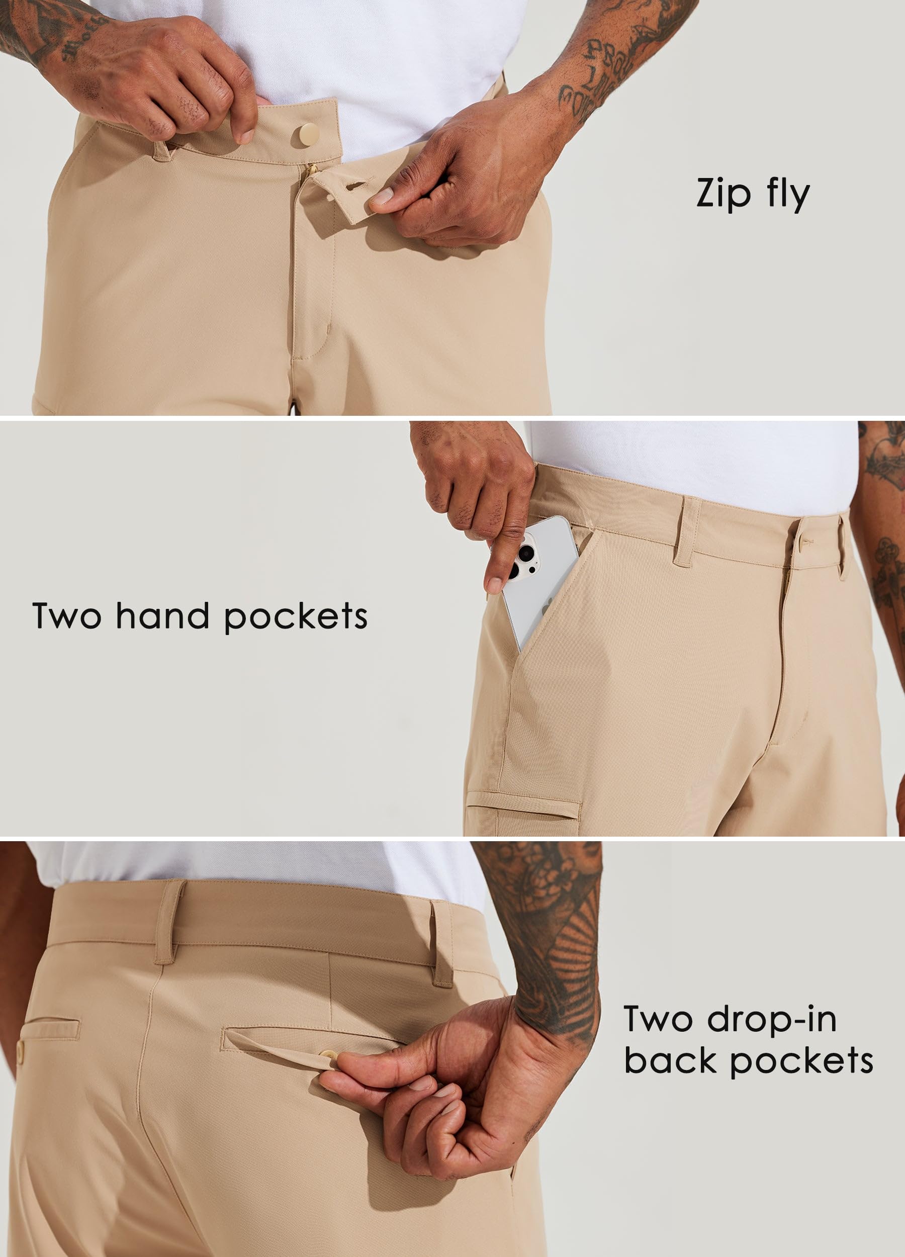 Willit Pantaloncini da golf da uomo, 25,4 cm, elasticizzati, ad asciugatura rapida, per escursionismo, casual, da lavoro, con tasche, Khaki chiaro , 40