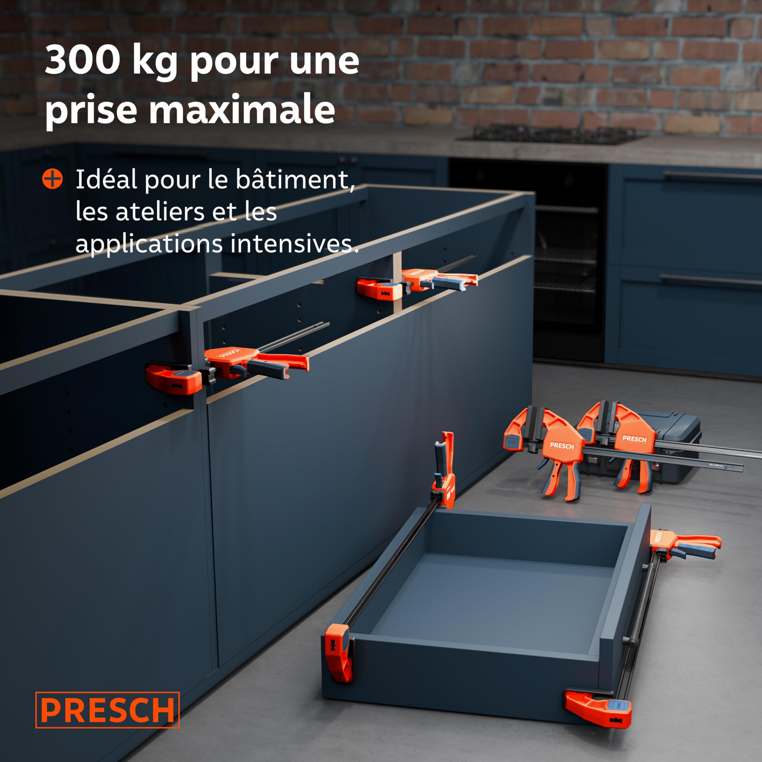 Presch Lot de Serre joints menuisier 300mm 600mm 4 pcs - Serre joints rapide force de serrage 300kg fonction d'écartement acier carbone fibre de verre