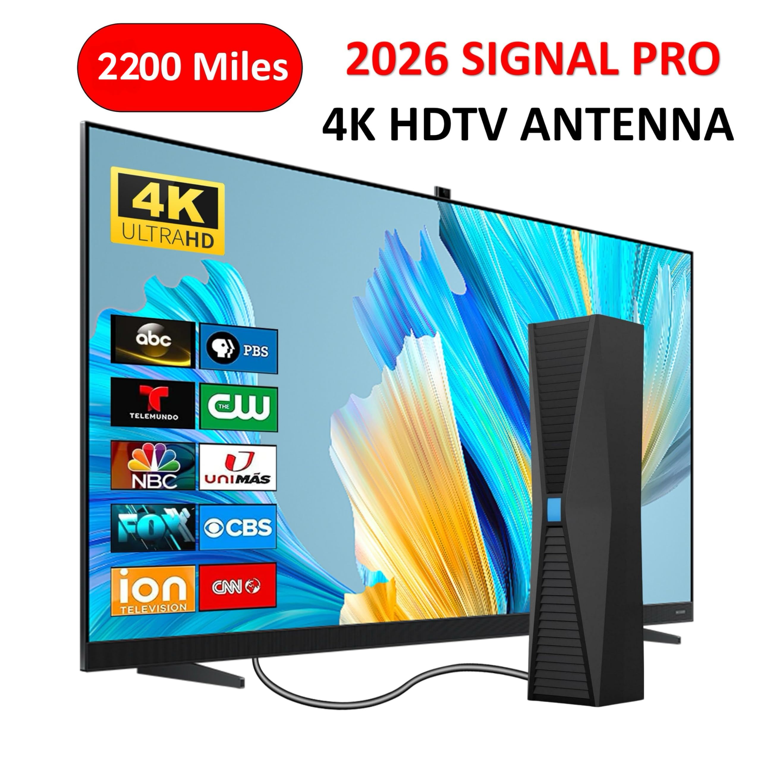 Antenna a lungo raggio 2026 per Smart TV, antenna TV interno/esterno con ripetitore di segnale a 360°