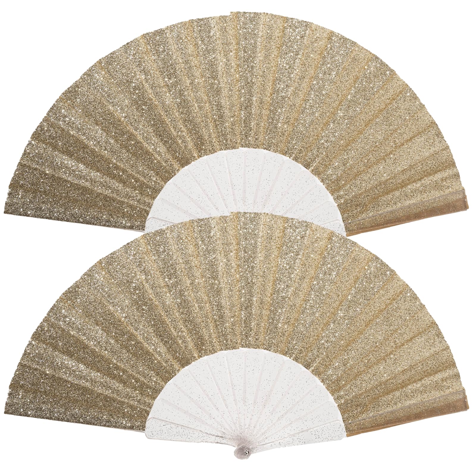 Photo 1 of 2 Pack Glitter Women Handheld Fan with Shining Transparent Fan Rib – Ideal for Wedding, Church, Festival, Dance, Party Prom, Club, and EDM Accessories, Light Gold