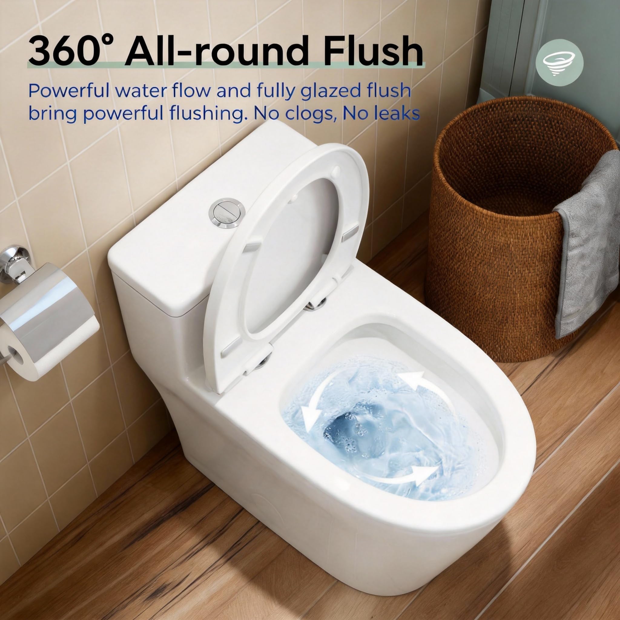 VANCOCO Inodoro compacto de una pieza para baños pequeños, 25 pulgadas de largo x 13.4 pulgadas de ancho x 28.4 pulgadas, diseño que ahorra espacio, inodoro de baño de 12 pulgadas, color blanco