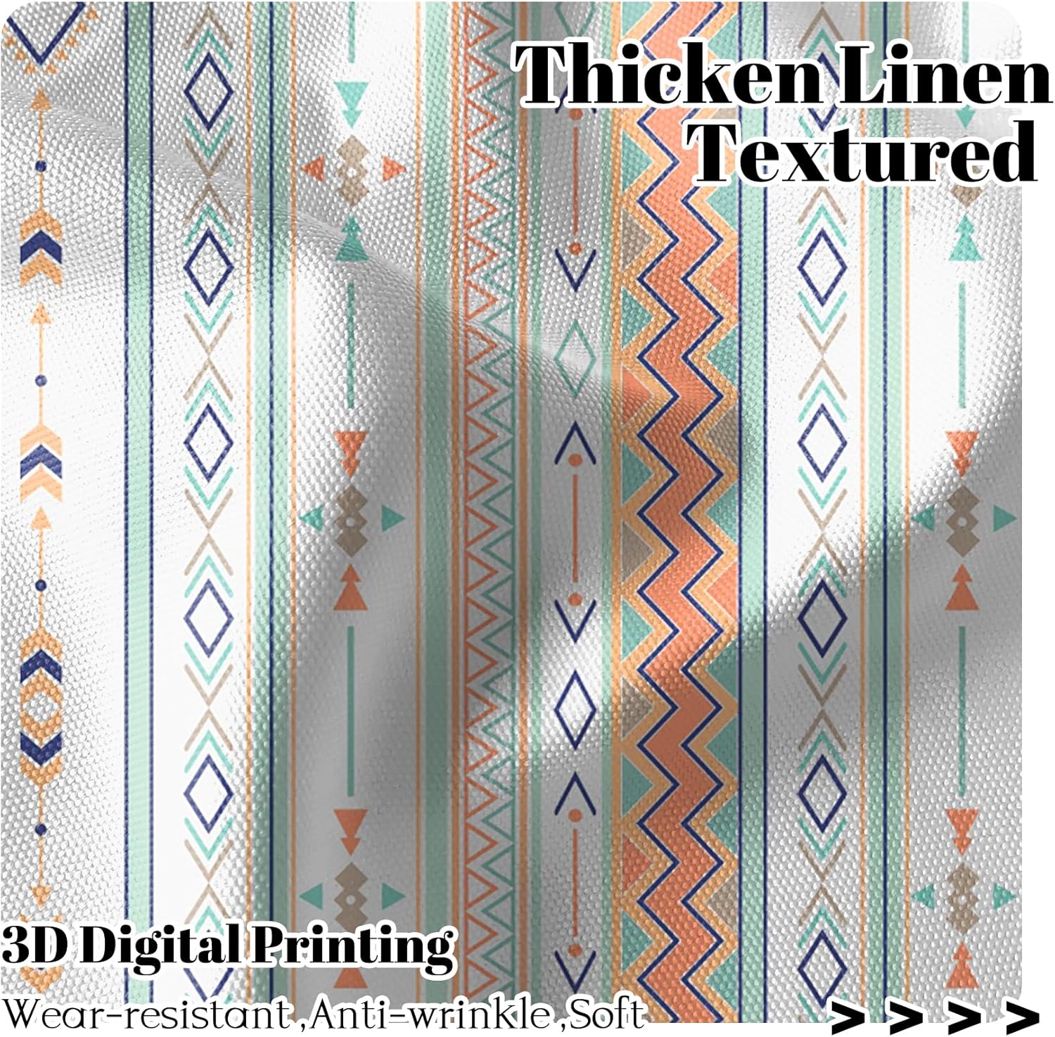 Renaiss 26 x 63 Inch Bohemian Curtains Linen Rod Pocket Window Treatment Curtain for Living Dining Room Bedroom Decor Farmhouse Boho Geometric Striped Printed Light Filtering Window Drapes 2 Panels