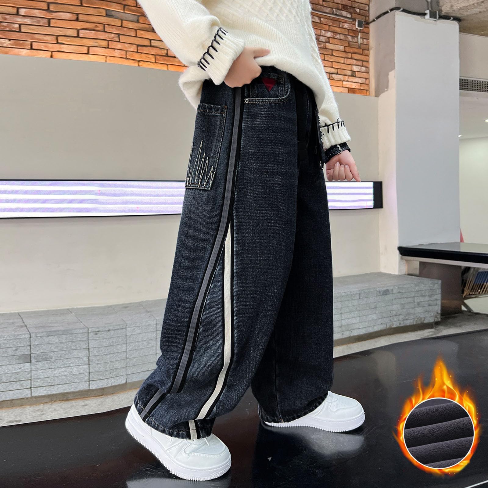 Pantalones Vaqueros de Invierno con Forro Polar para niños, cálidos y Gruesos, para niños y, Pantalones Vaqueros Casuales de otoño con Ajuste cómodo.