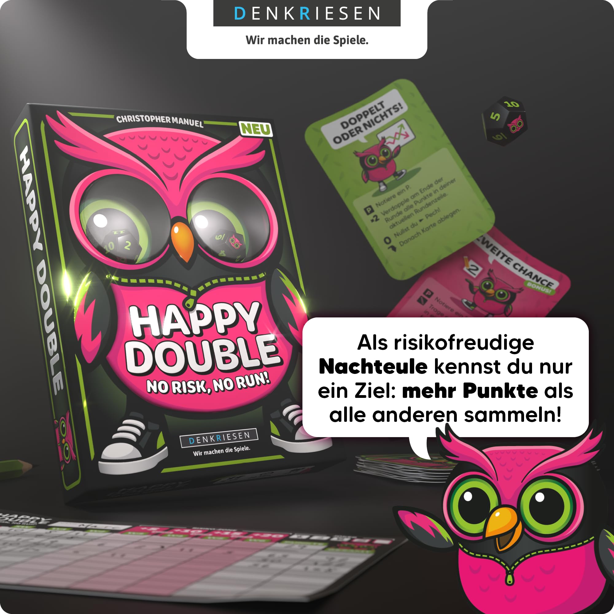 DENKRIESEN Happy Double – Kartenspiel mit Würfeln für Kinder & Familie | 2–8 Spieler, ab 8 Jahren | einfaches Gesellschaftsspiel mit hohem Spaßfaktor | ideal für Spieleabend & Reisen oder als Geschenk - 2