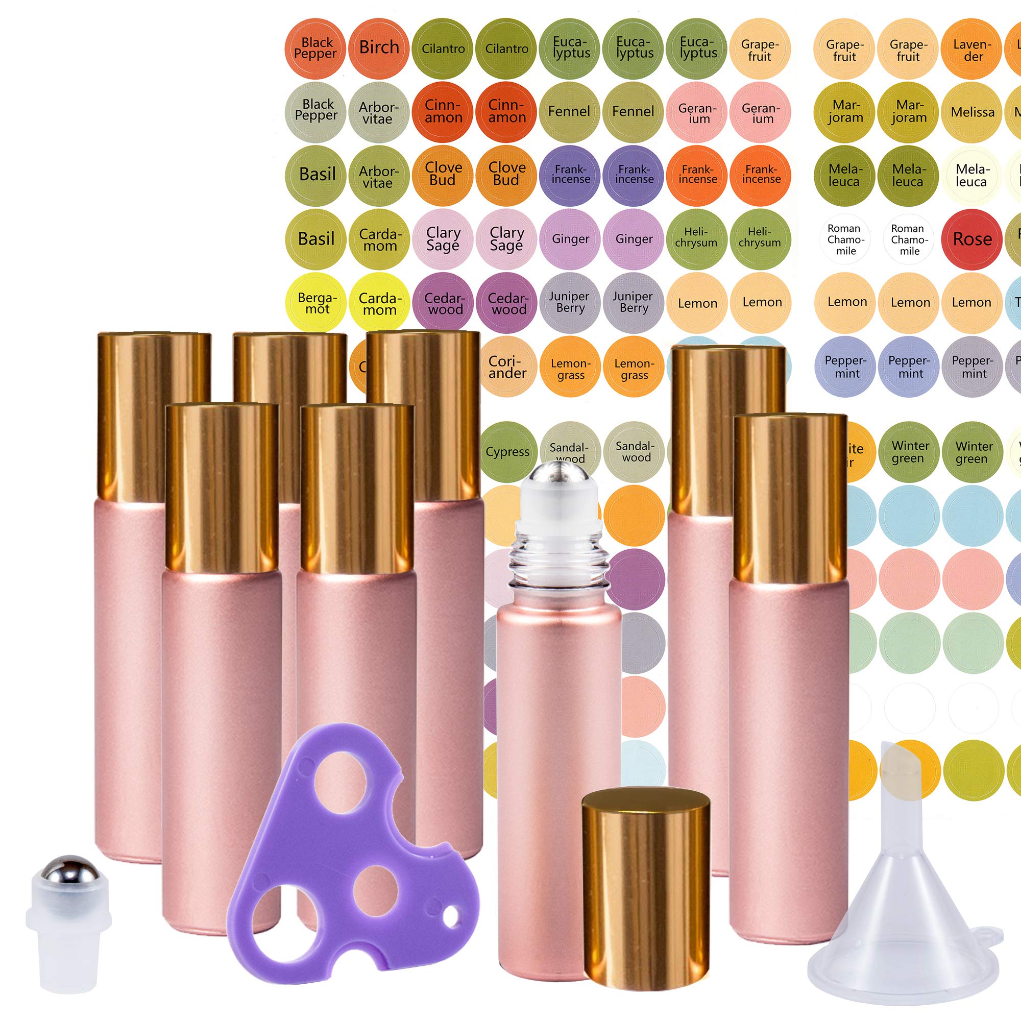 Rose Gold Ultimate Essential Oil Roller Bottles Set With Stainless Steel Balls, 8 Pack 10ml