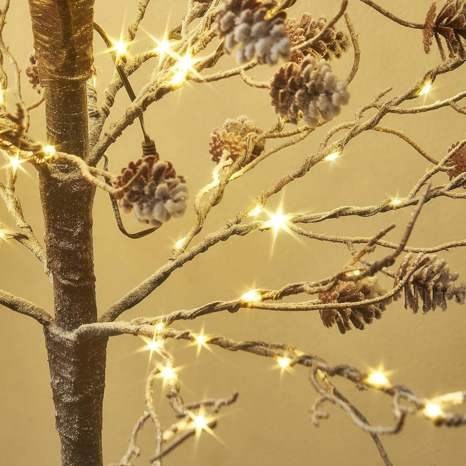 LITBLOOM Lighted Flocked Tree with Pine Cone 6FT with Timer and Dimmer, Twig Tree Lights with 448 LED Lights for Room Christmas Decoration Indoor Outdoor