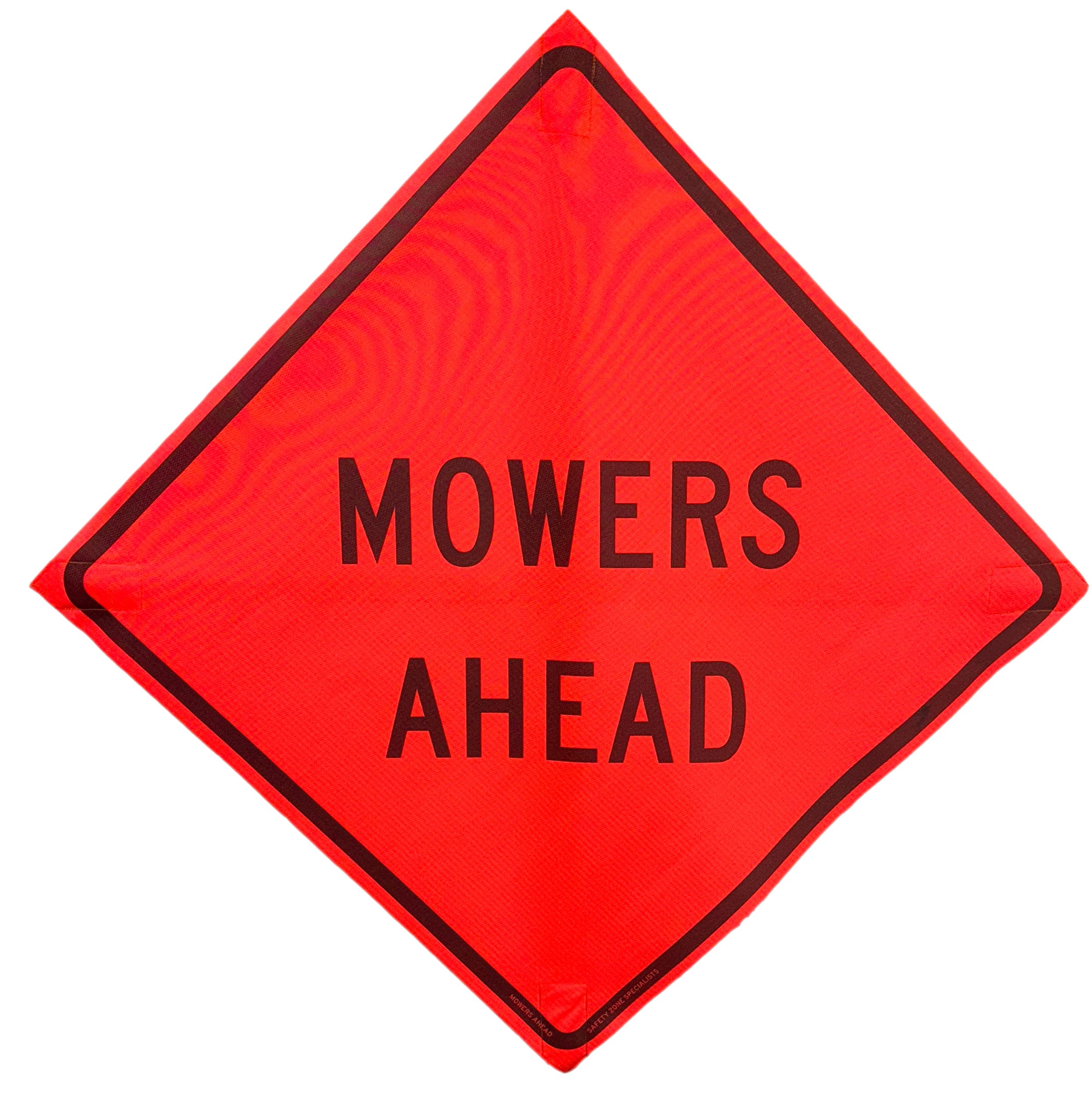 OrangeGear® 36" x 36" MUTCD TTC Compliant Safety Orange Mesh Temporary Traffic Control Rollup Sign (Mowers Ahead (NO Ribs))