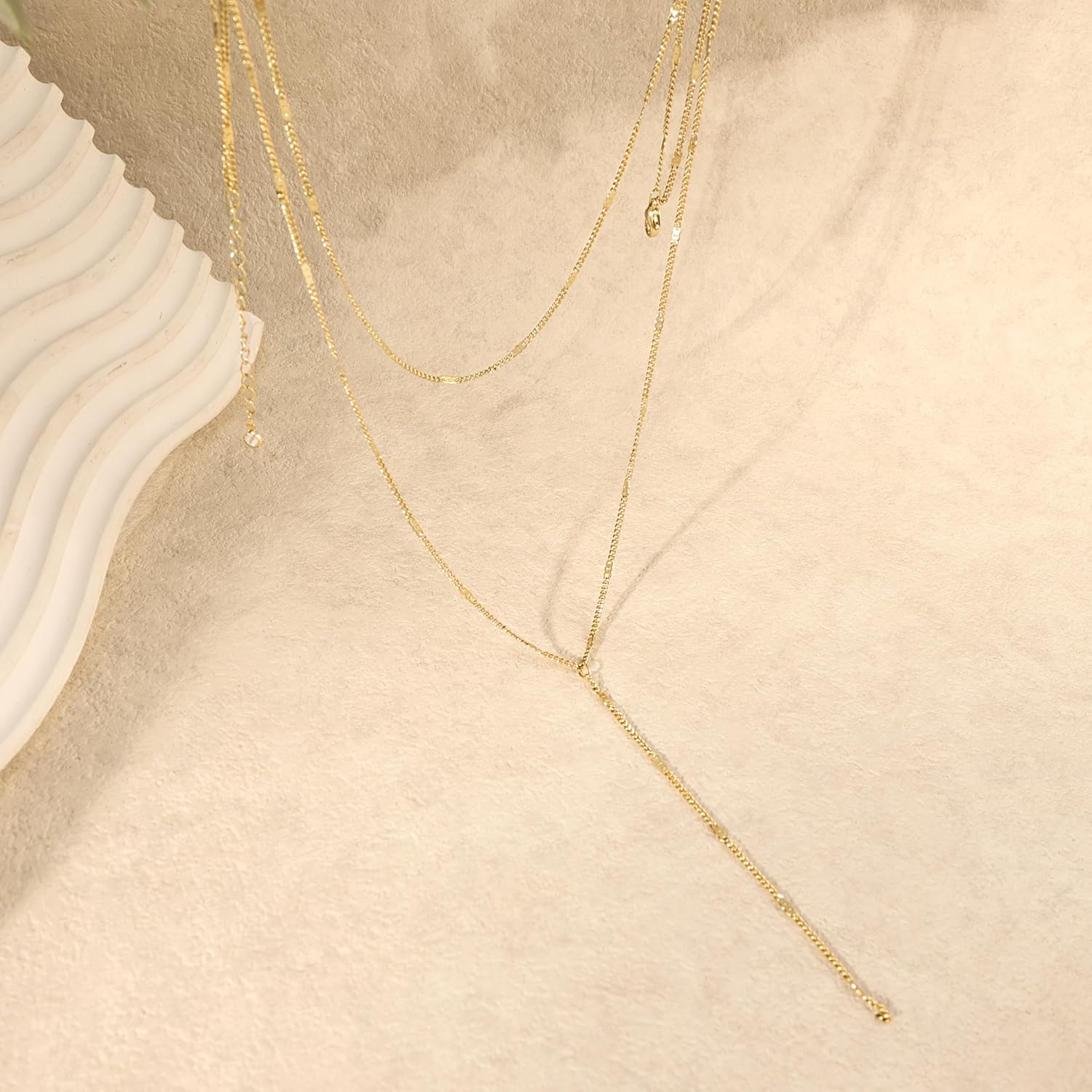 Gold Necklace for Women,Dainty Long Necklace 14k Gold Plated CZ Choker Lariat Necklaces Trendy Y-Shaped Pendant Drop Body Chain Necklaces Simple Womens Wedding Prom Jewelry Fashion Accessories - Image 7