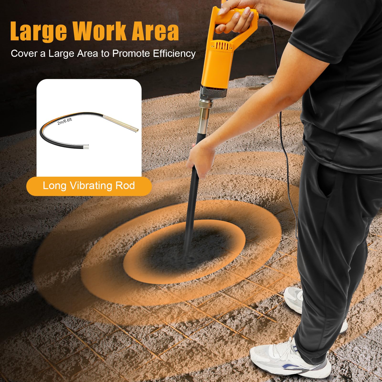 vibratore elettrico per calcestruzzo, 1300 W, 4300 giri/min, vibratore per bottiglie con asta vibrante da 2 m, compressore per calcestruzzo efficiente per fondazioni in calcestruzzo e lavori di