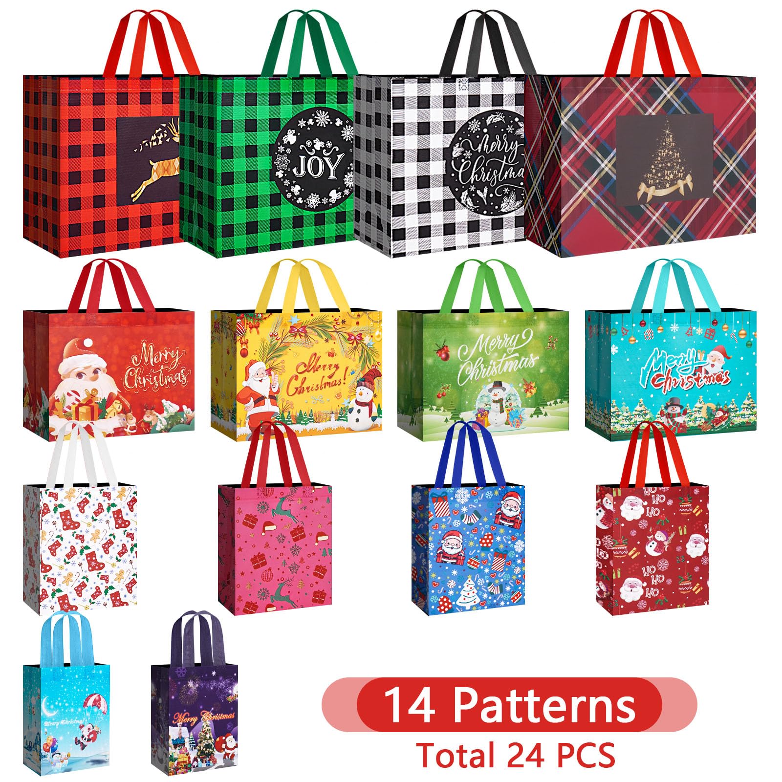 Sacchetti Regalo Natale Extra Large - Set 8 Pezzi Con Manici 4 Disegni