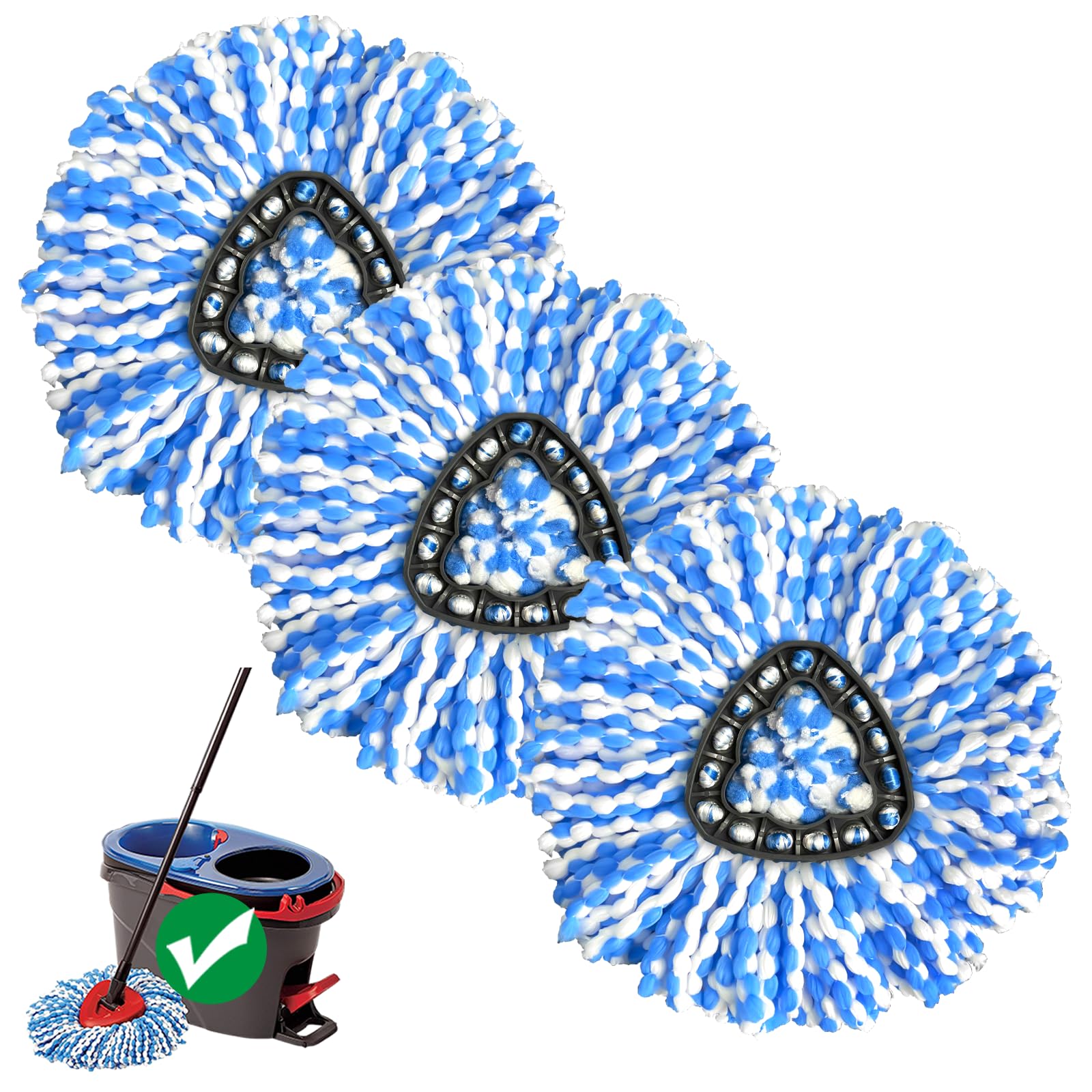 Photo 1 of 2-Tank Spin Mop Replacement Head, 3 Pack Mop Head Replacement, Microfiber, Machine Washable, Easy to Replace and Deep Cleaning