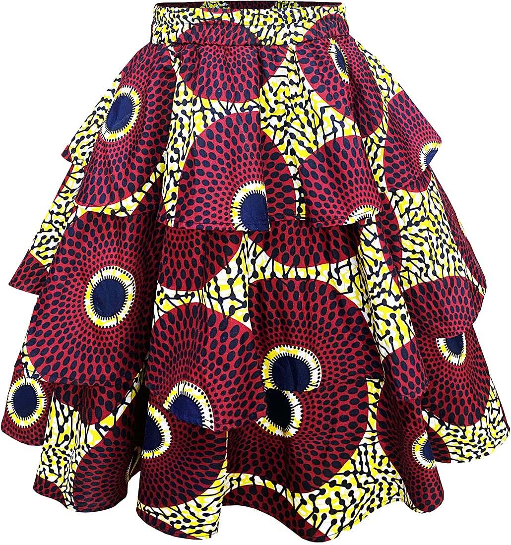 HongyuAmy Women African Skirt Ankara Tradition Print Wax Patchwork Skirts