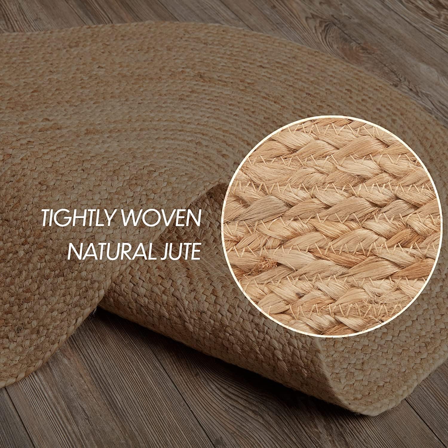 ALV Tapis en jute naturel antidérapant pour salon, chambre à coucher, style ferme, cuisine, intérieur et extérieur, pour couloir, entrée, patio (tapis plaine, 90 x 90 cm)