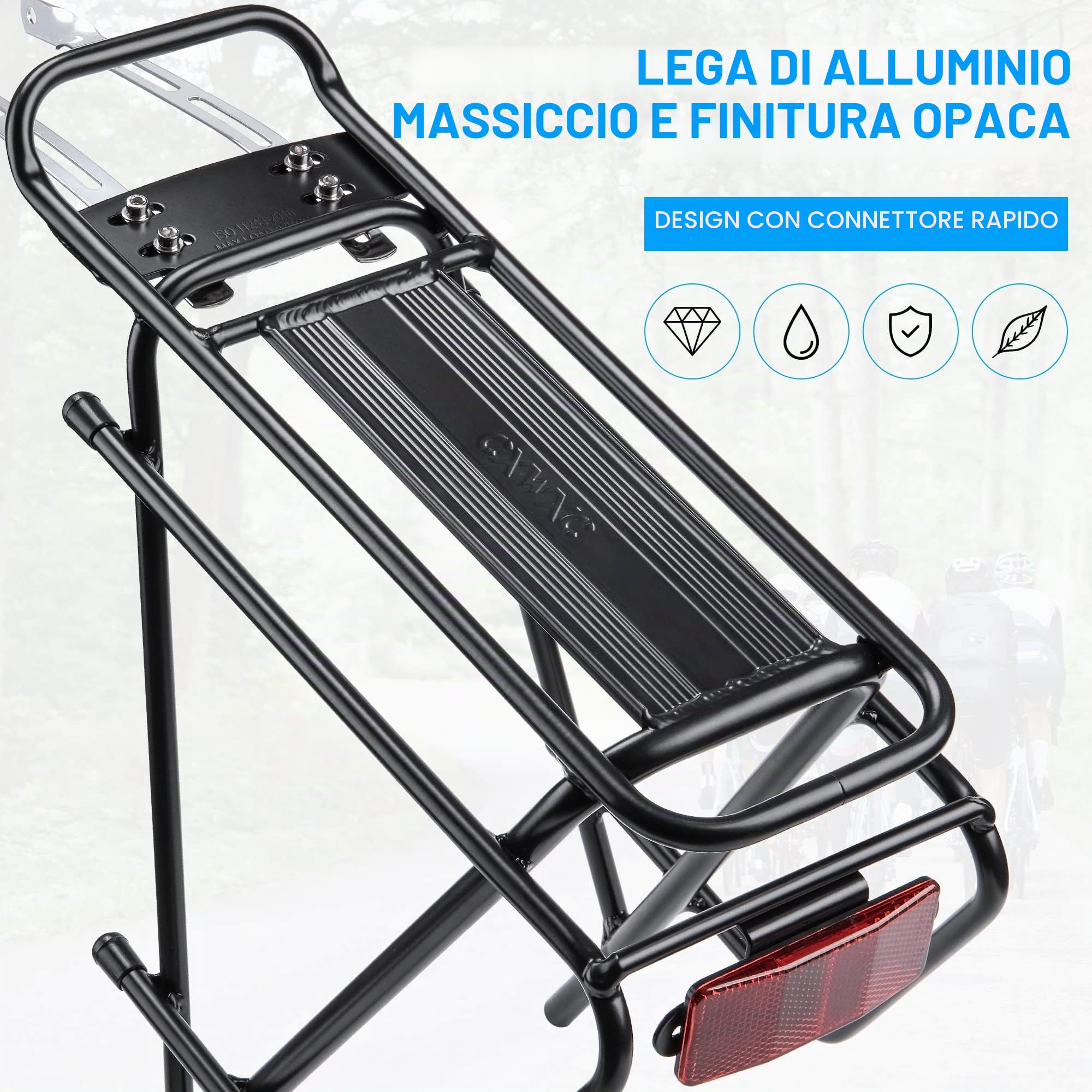 Kadacha, Portatutto, Portapacchi per Bicicletta, per Freni a Disco/Non-Freni a Disco, Portapacchi per Bici da Touring, Adatto per 26 – 29 Pollici, con Riflettore e Carico Massimo 27 kg