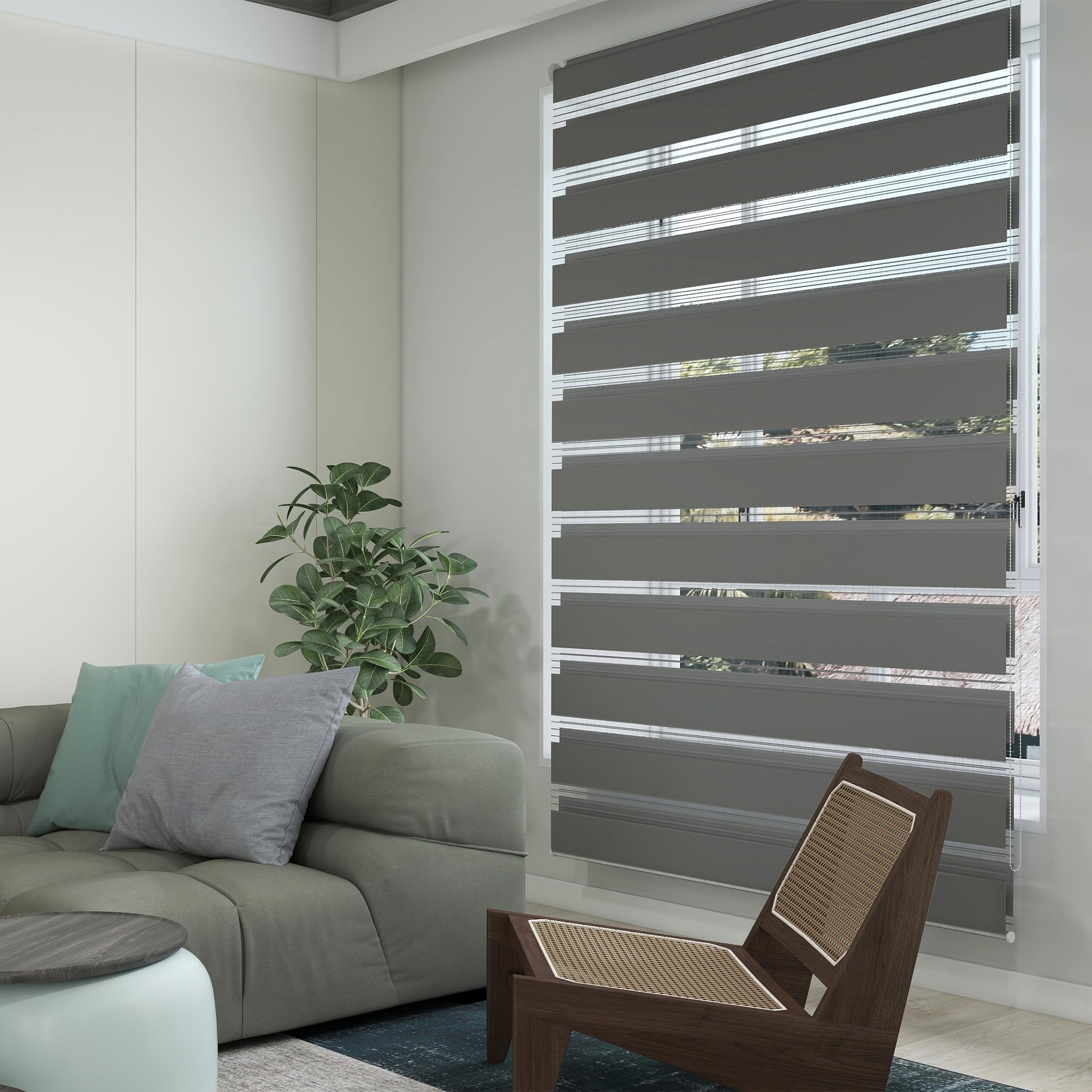 UISEBRT Doppia tenda a rullo, fissaggio senza fori, grigio, larghezza 120 x altezza 220 cm, tenda doppia per finestre senza fori, protezione solare per ufficio, soggiorno, cucina, bagno