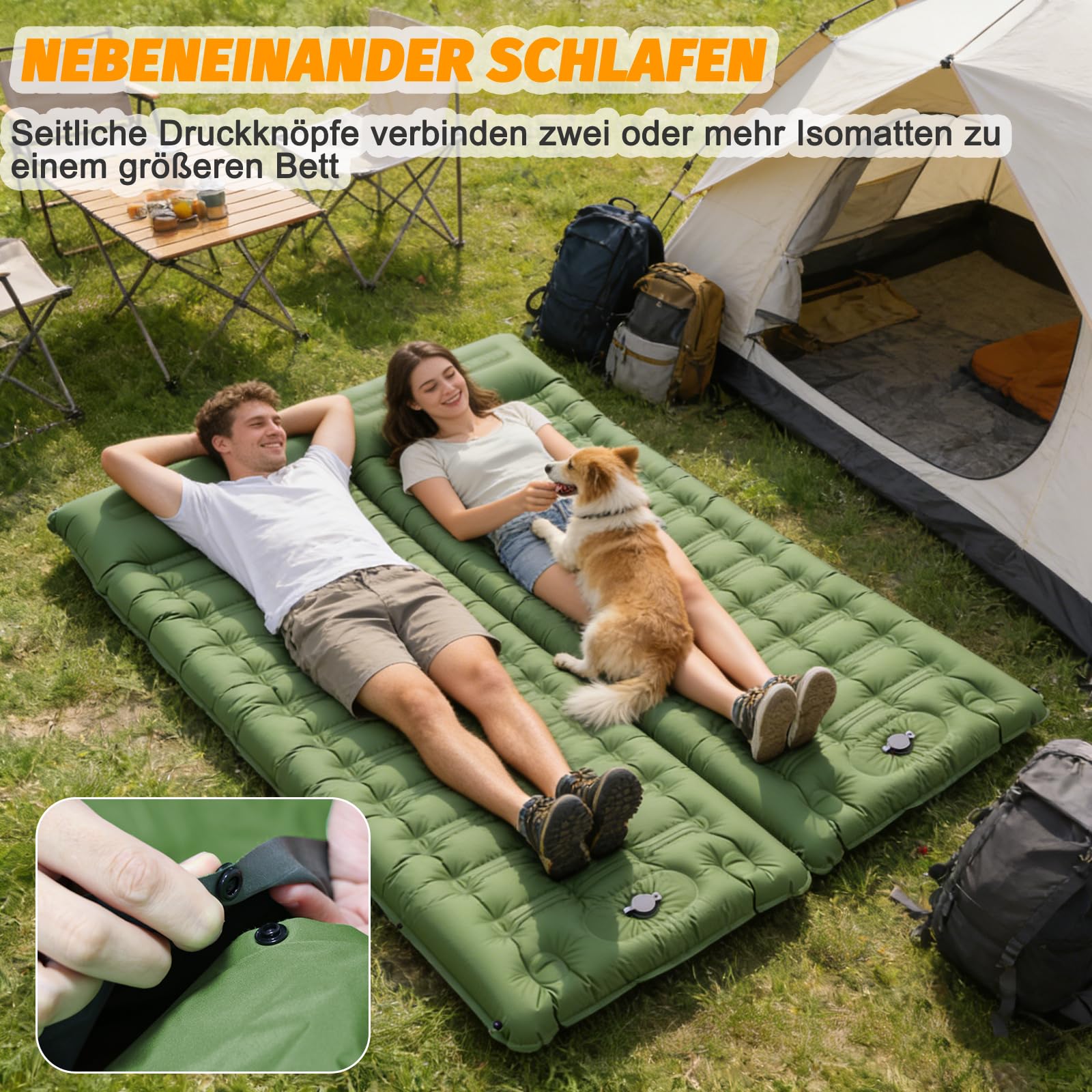 SWTMERRY Hochwertige Aufblasbare Isomatte – 12 cm verdickte Schlafmatte mit Fußpumpe & Kissen, wasserdicht leicht platzsparend Luftmatratze für Outdoor Camping, Wandern, Strand, Reise, Zelt