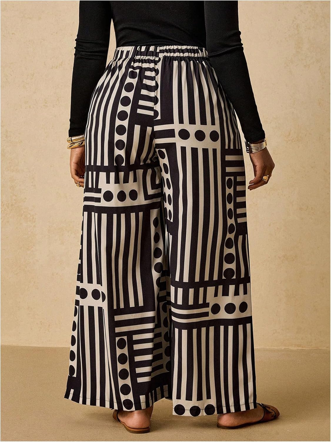 Floerns Women's Plus Size Striped Wide Leg Palazzo Pants High Waist Flowy Lounge Trousers - Image 3