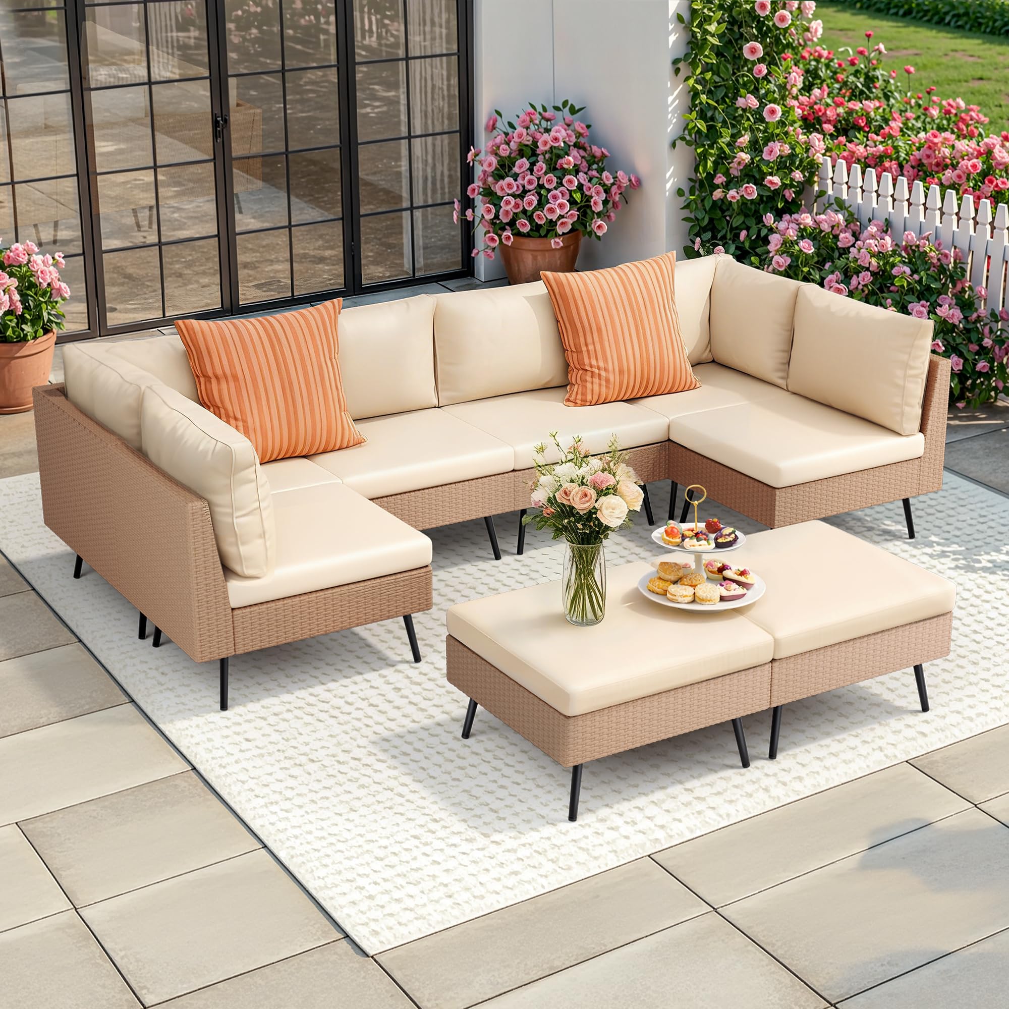 Photo 1 of *** MINOR DAMAGE/UNKNOWN MISSING PARTS/SOFA ONLY***Pamapic 8-Piece Wicker Outdoor Furniture Set Cancel