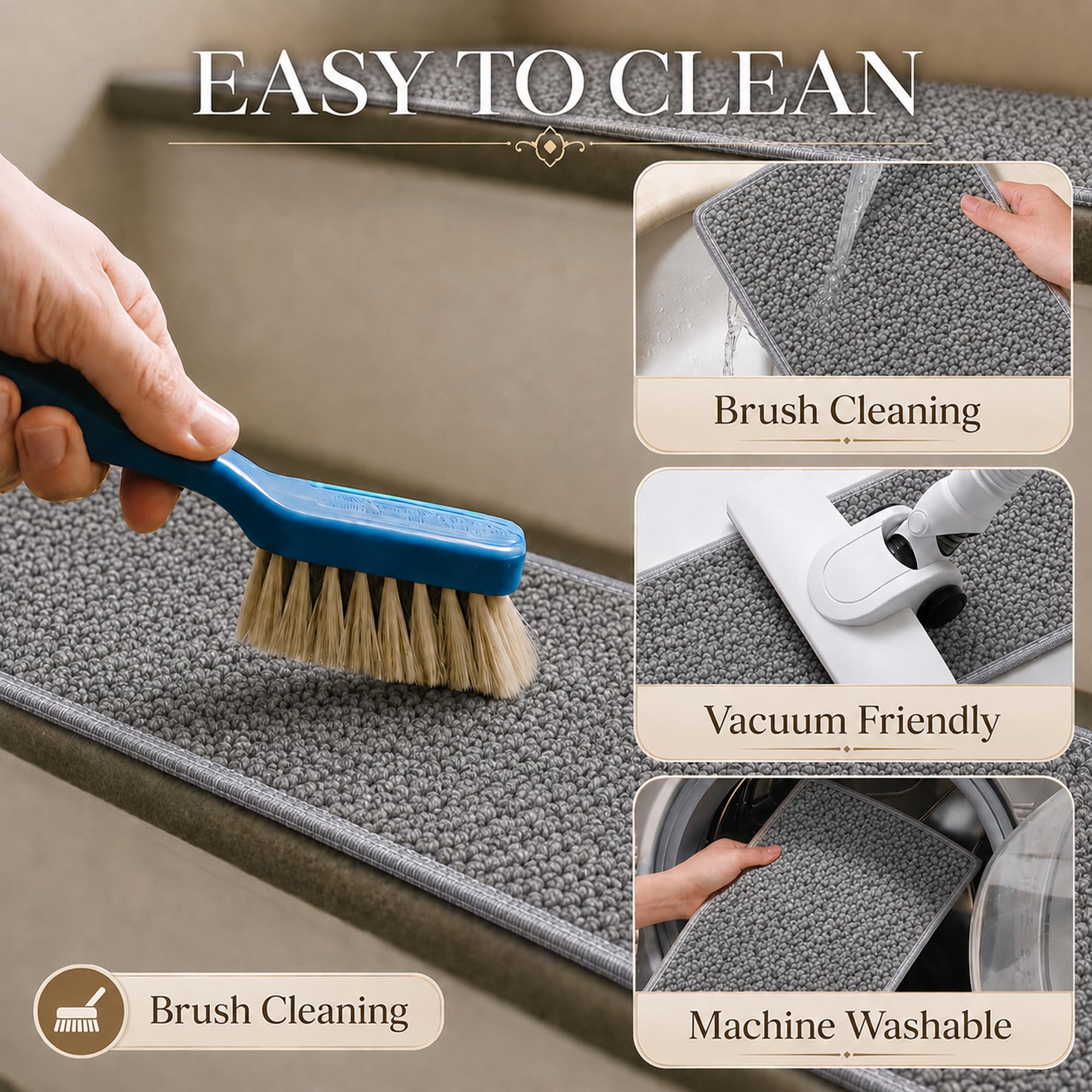 4 Pièces Tapis Antidérapants pour Escalier Tournant Auto-Adhésifs | Tapis doux avec dos adhésif. Idéal pour escaliers en bois ou colimaçon. Protège les marches et prévient les glissades.