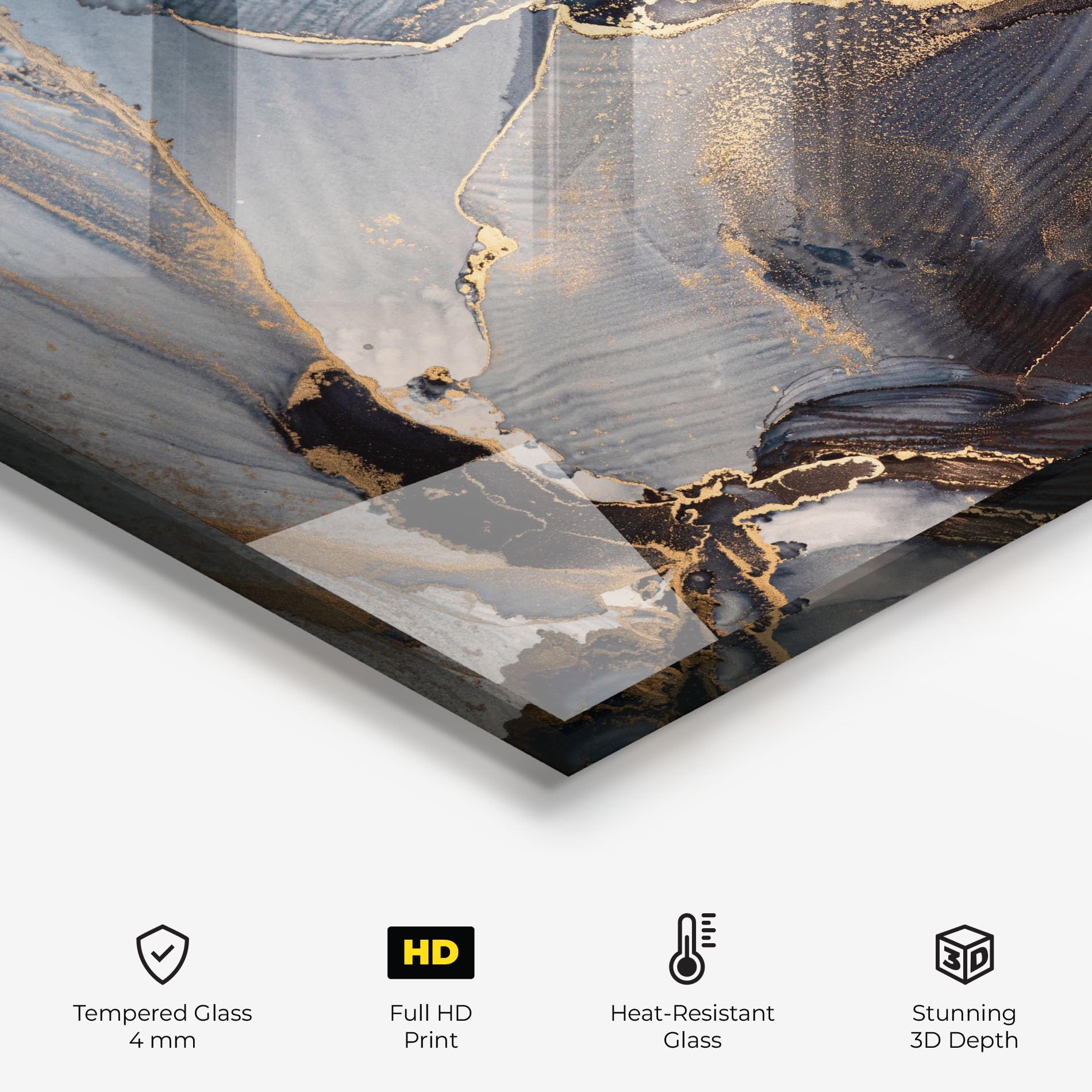 ARTHUB® Crédence de Cuisine en Verre 50x70 cm, Golden Abstract Marble | Protection Contre Les éclaboussures, Revêtement Mural en Carreaux, Plaque en Verre, Verre trempé, Abstrait, Marbre