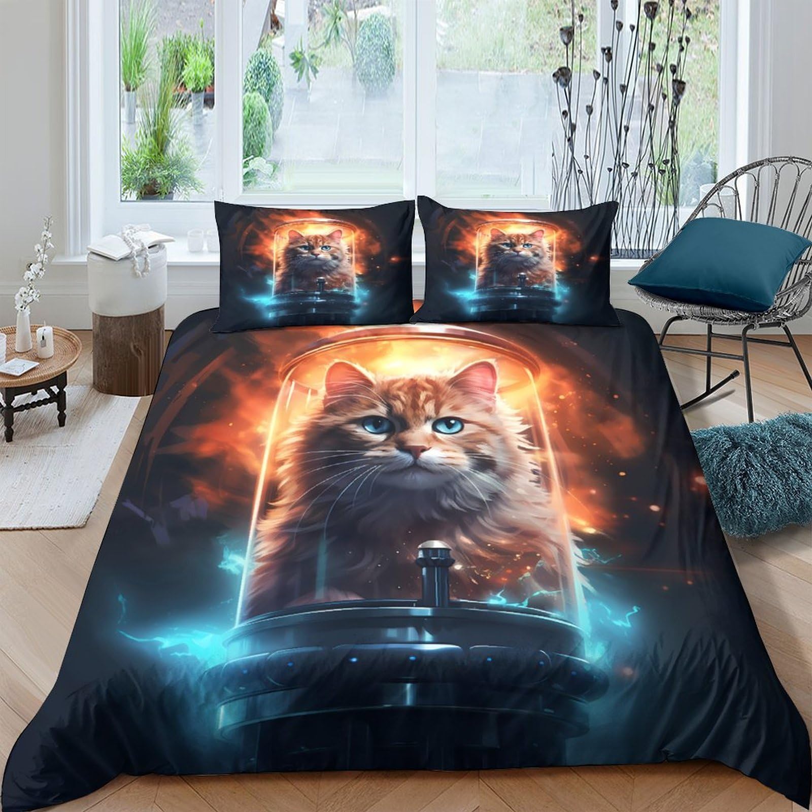 Ctjqhvkz Style-4 3D Printed Orange Tabby Cat Fitted Sheet Microfiber Bedroom Decor Cosmic Nebula Mattress Cover For Home Dorm Single（135X200cm）