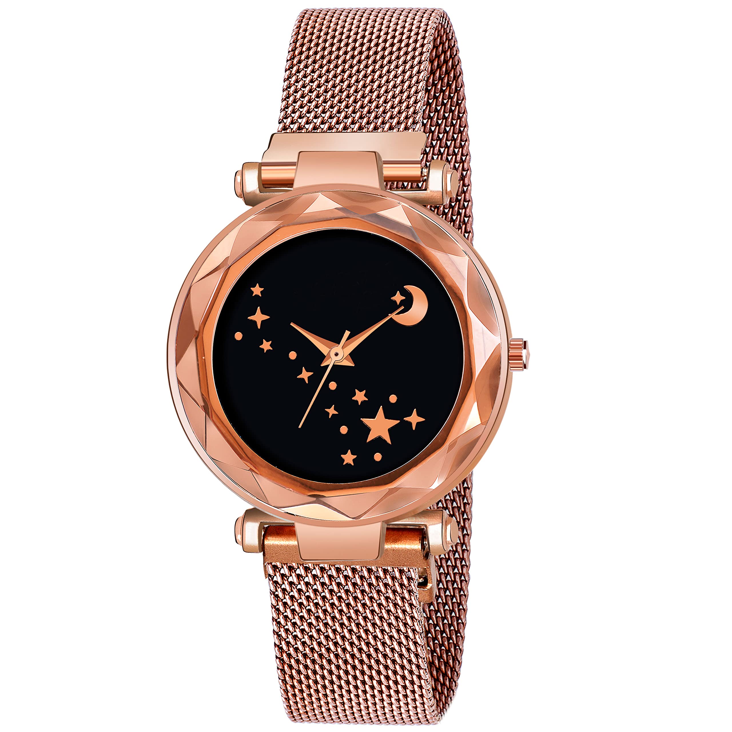Gold Mesh Magnetic Adjustable Belt Black Dial Quartz Luxurious Fashion Stylish Analog Watch - for Girls (B09X6TQFNL) Amazon Price History, Amazon Price Tracker