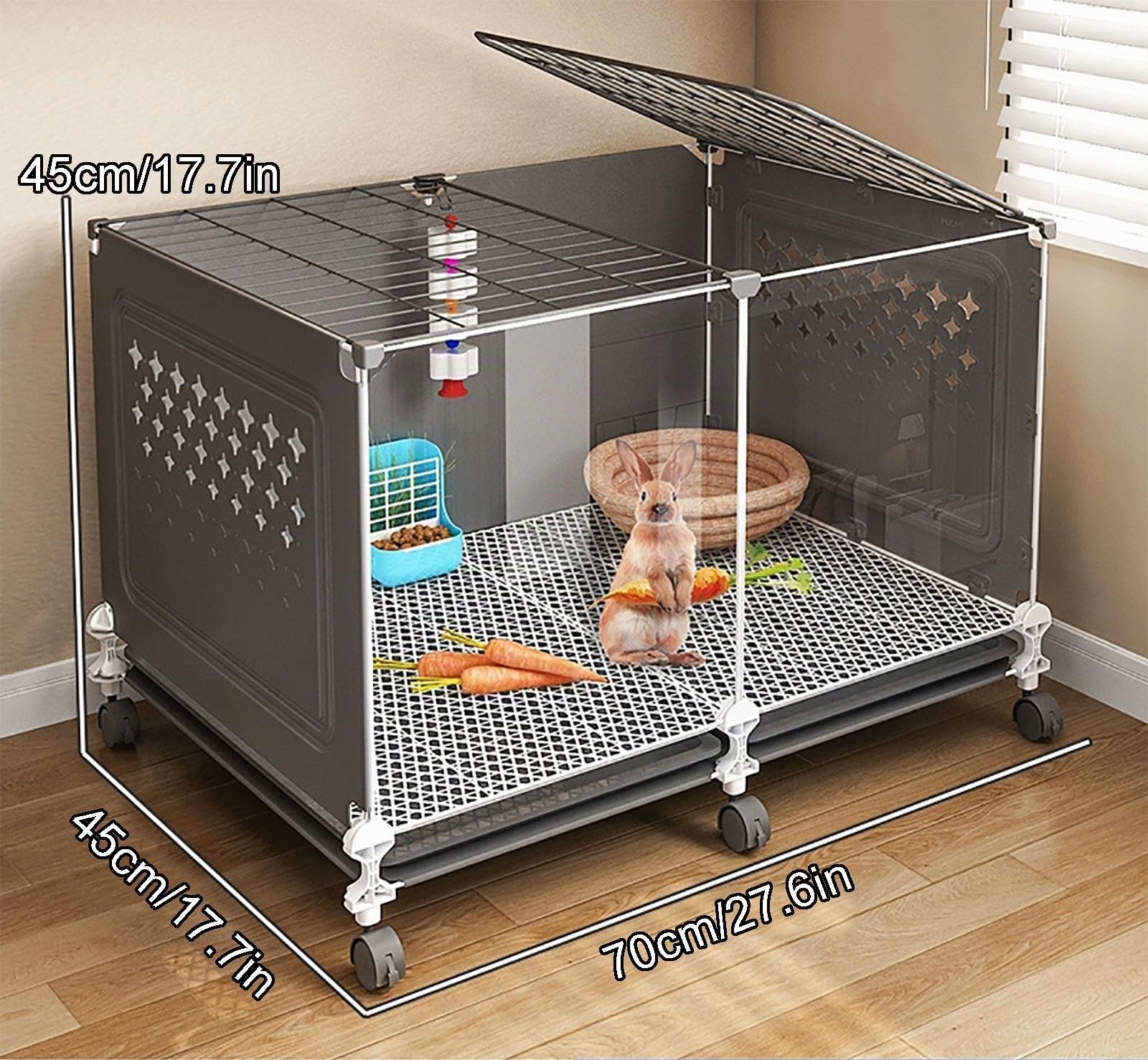 Cage À Lapin D'intérieur, Cage À Lapin De Luxe, Cage À Cobaye, Façade Transparente,(Black,70 * 45 * 45cm)