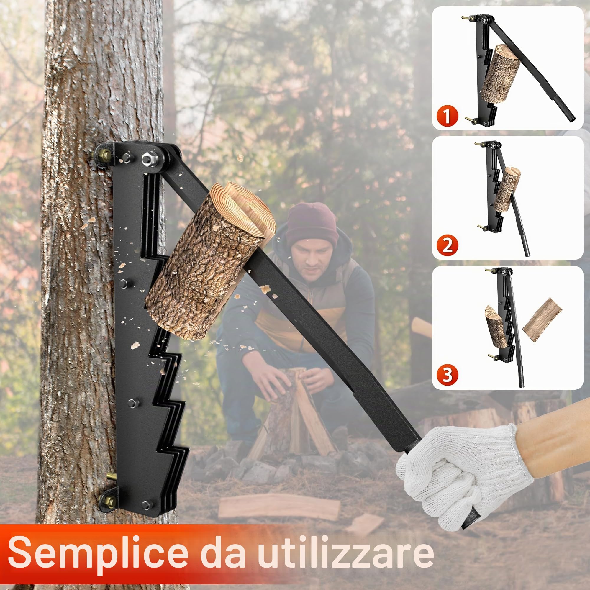 YRHome - Spaccalegna manuale per legna da ardere, spaccalegna a parete, spaccalegna a mano, seghetto per legno, spaccalegna per legni teneri con guanti antiscivolo e borsa in feltro per campeggio