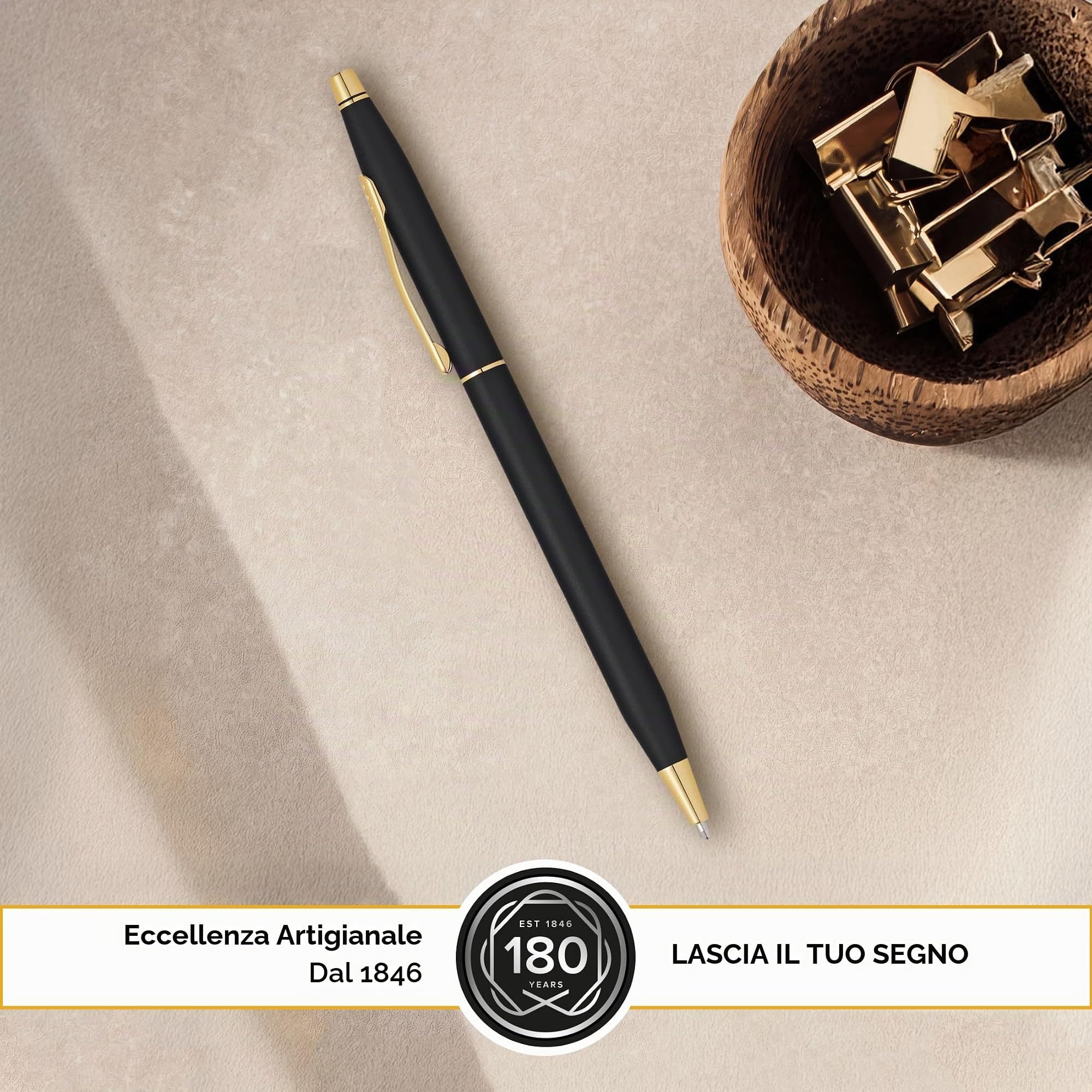 CROSS Classic Century - Penna a sfera classica nera con appuntamenti placcati oro 23 ct, con confezione regalo premium, penna a sfera media ricaricabile