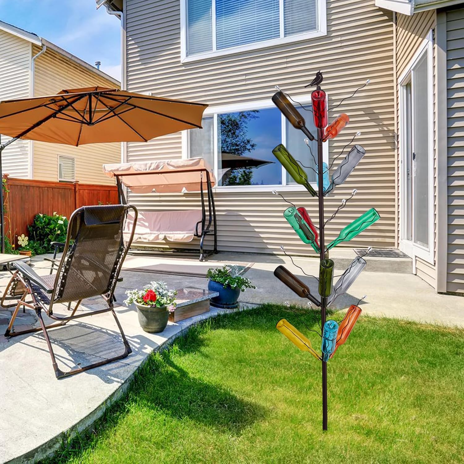 7.2FT Tall Wine Bottle Trees Stand for Garden Decorative, Rustproof Metal Bottle Tree Holder, Holds Up to 15 Bottles (Bronze)