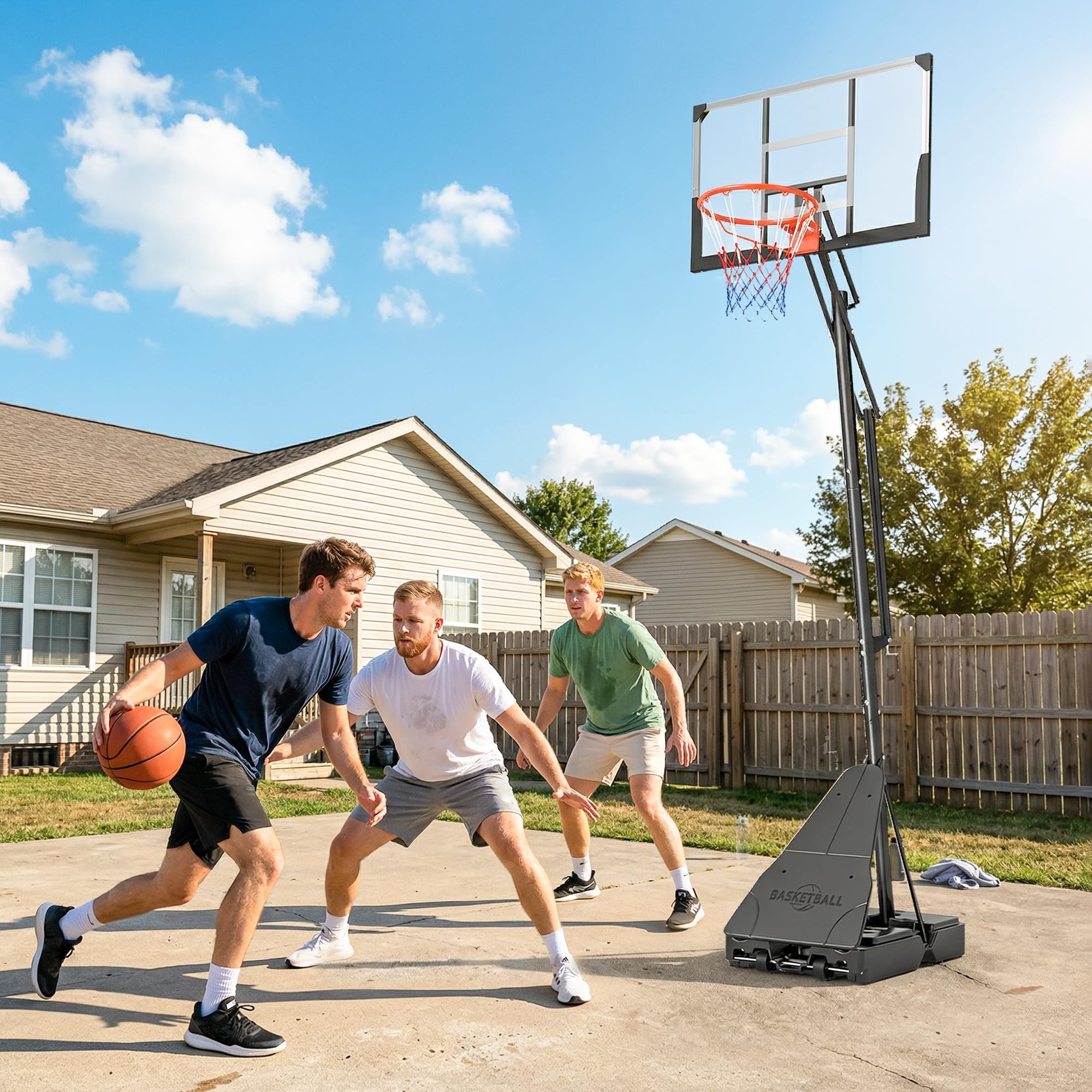 SPORTNOW Canestro Basket Regolabile per Adulti Altezza 2.45-3.05 m, Supporto da Basket Portatile con Ruote, Base Riempibile, Sistema Ritorno, Tabellone Antishock, Uso Interno ed Esterno, Nero