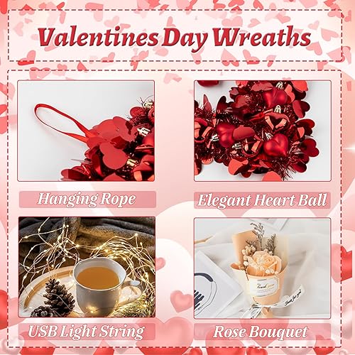 Miniatura 2 de Coronas del día de San Valentín para puerta delantera, corona de San Valentín de 14 pulgadas, diseño de corazón con adornos en forma de corazón,