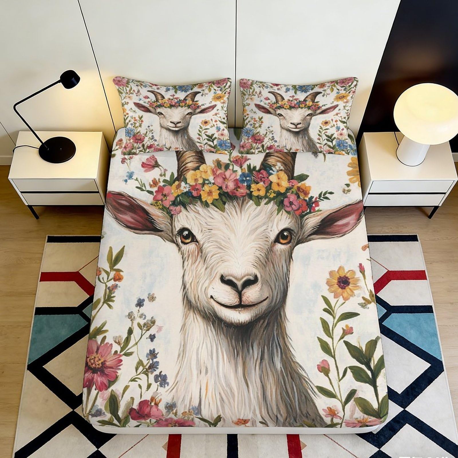 3D Printed Forest Animals Fitted Sheet Microfiber Non-Slip Deep Pocket Wildlife Mattress Fitted Cover Bedroom Bedding for Adults Teens 200x200x25cm