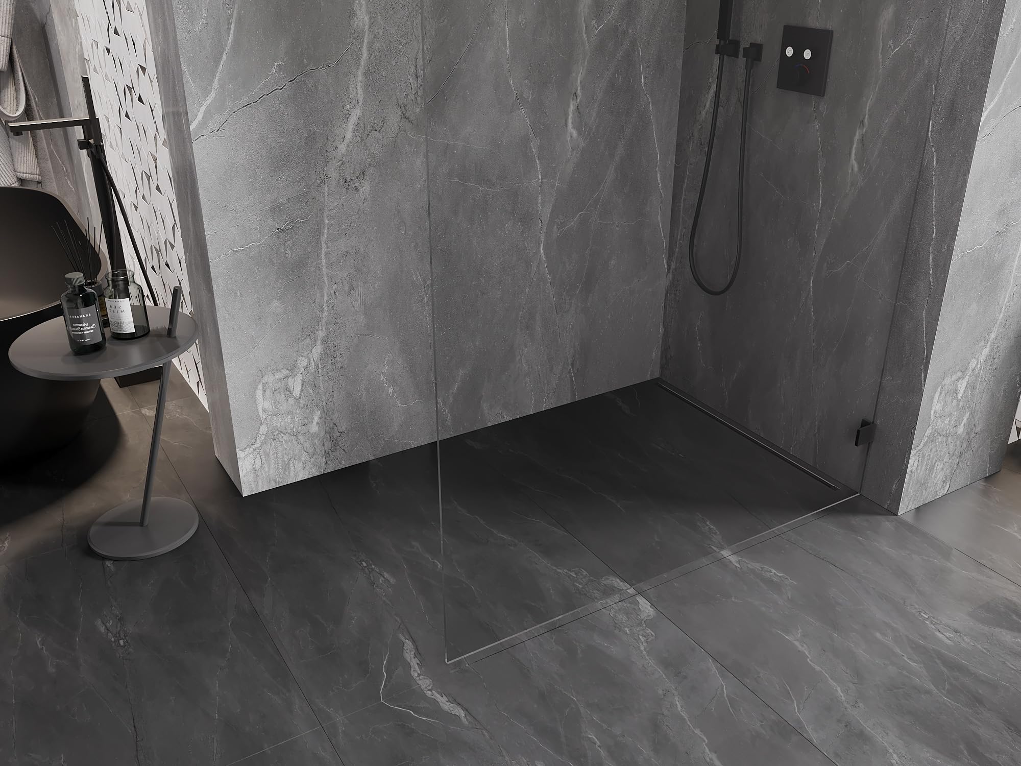 Mexen Lunar Parete Doccia Walk-In Destro 70x200 Trasparente 8mm Nero
